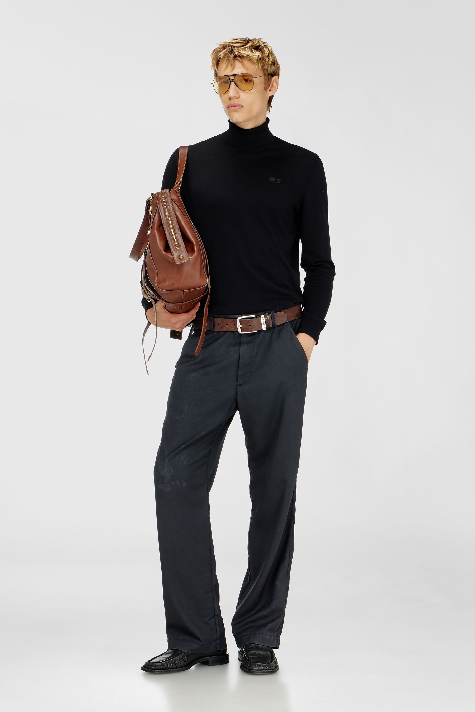 Diesel - K-FREEX-LUP-TAG-T92, Man's Cotton turtleneck with Oval D logo patch in Black - 2