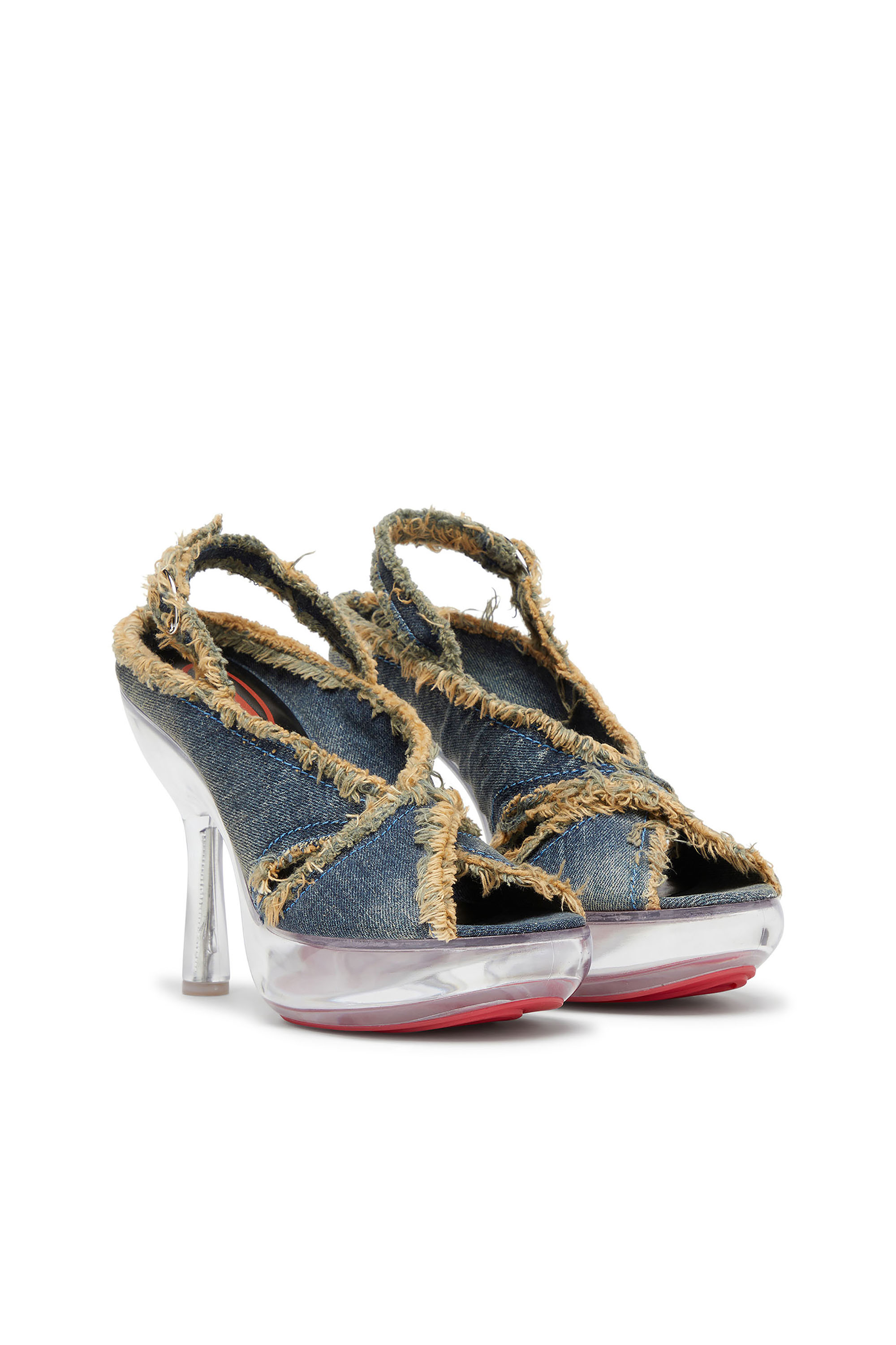 Diesel - D-LAKE PLATFORM SDL, Woman's D-Lake-Platform sandals in frayed denim and plexiglass in Blue Jeans - 2
