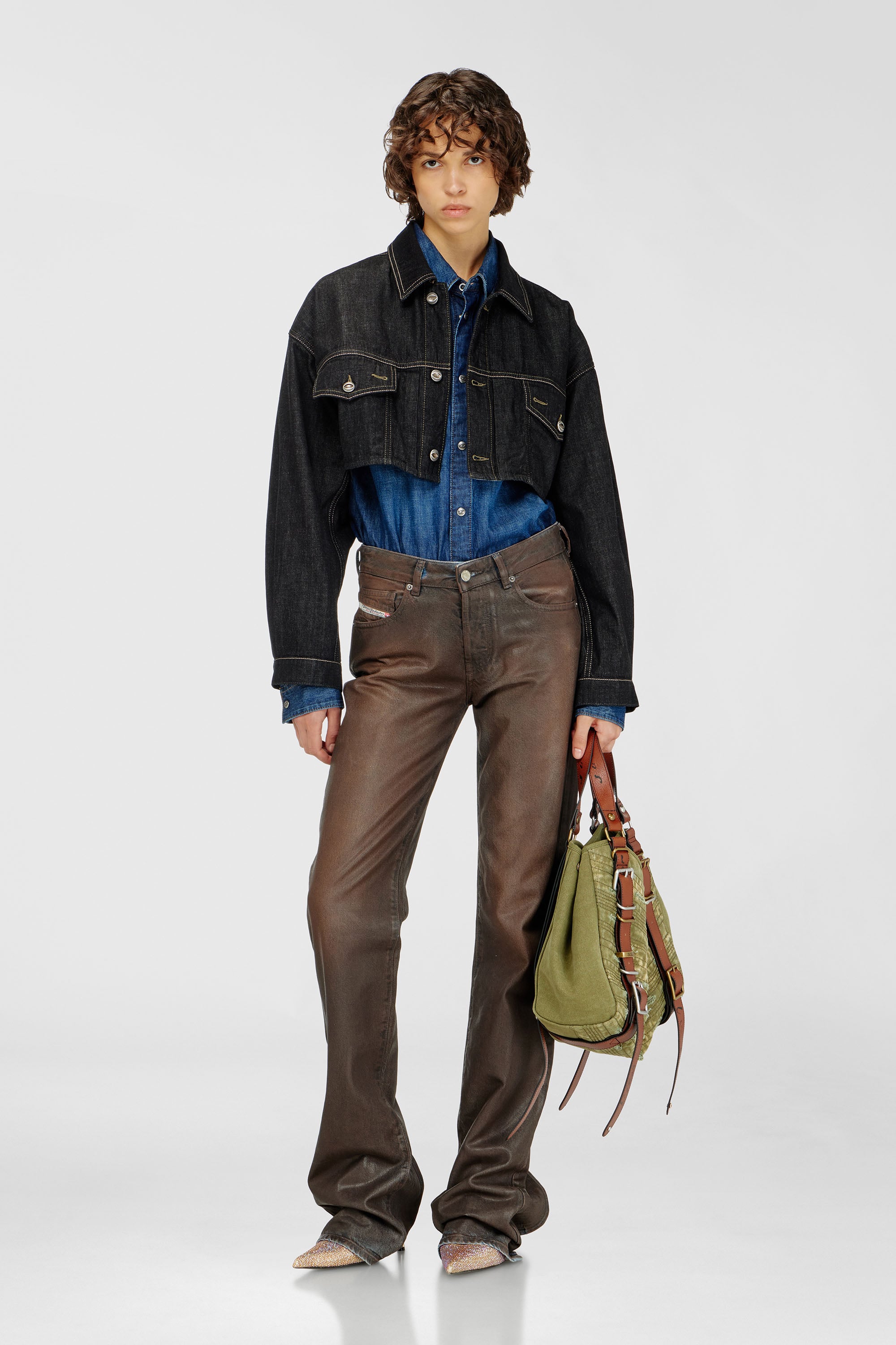 Oversized cropped trucker jacket in rinse denim
