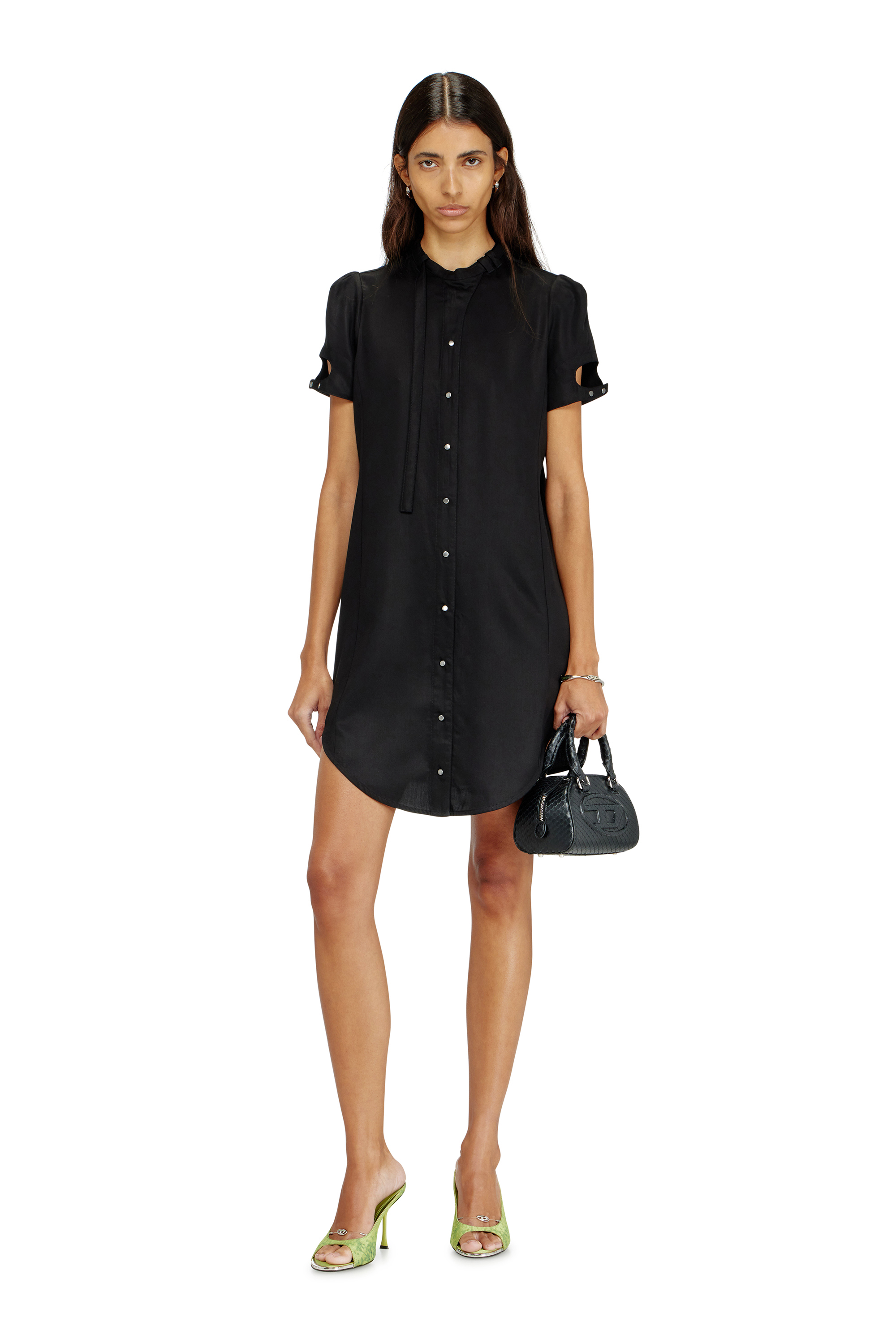 Diesel - 1DR DOME CROSSBODY, Woman's 1DR Dome-Mini bowling bag in snake-effect leather in Black - 6