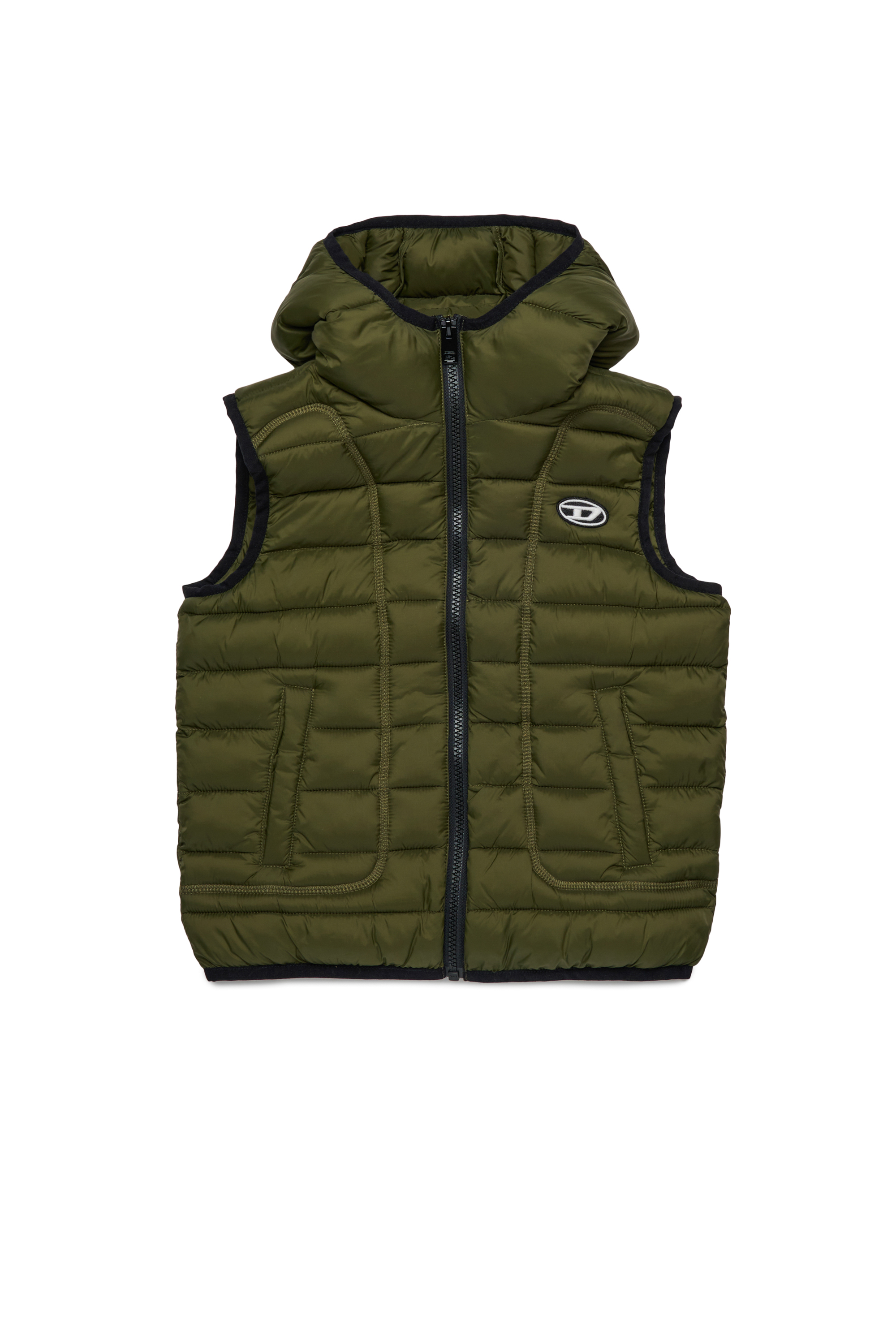 Diesel - JWTEMPLE, Unisex's Nylon vest with hood in Green - 1