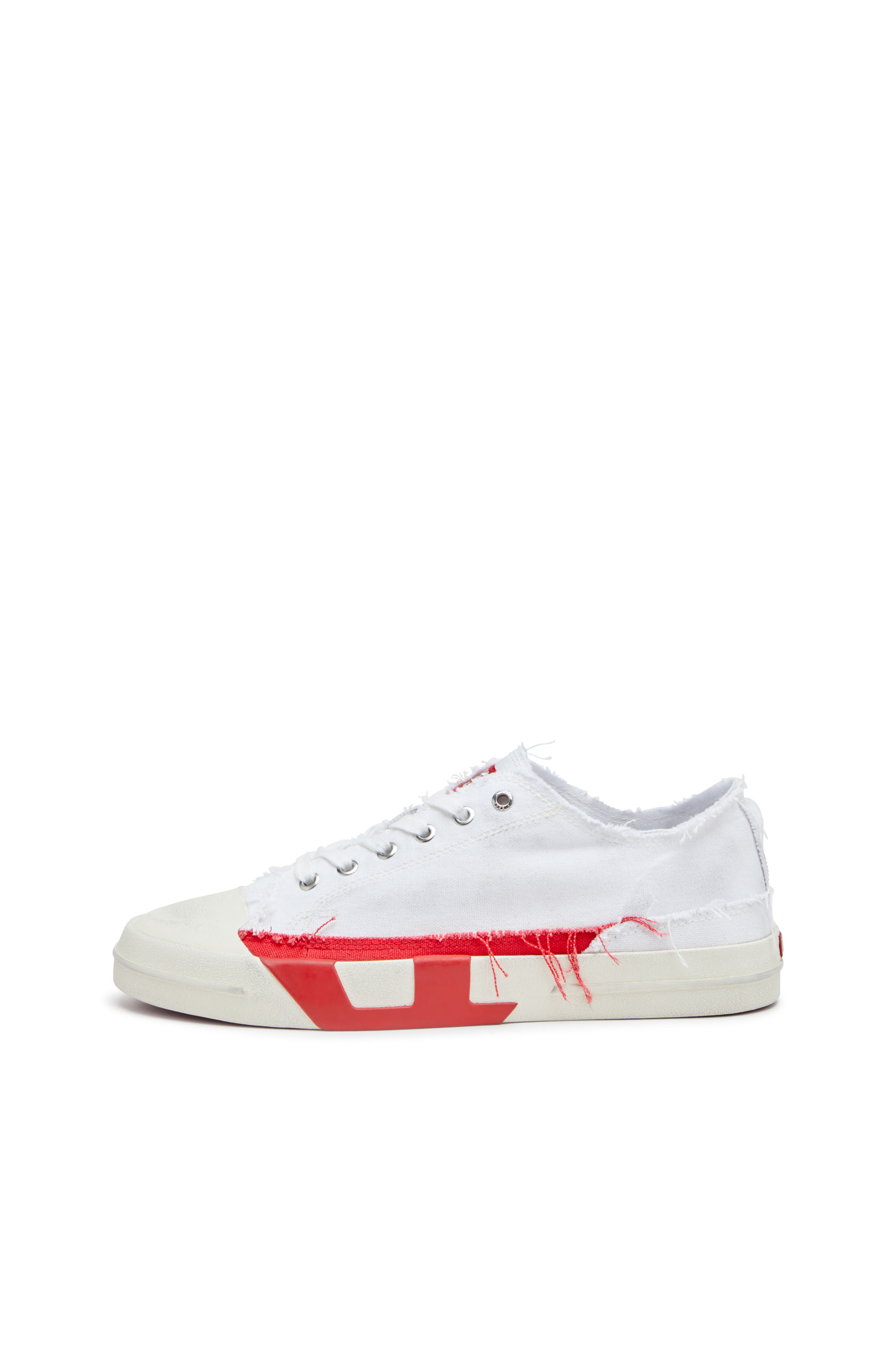 Diesel - S-D-VERSE LOW, Man's Dirty-effect canvas sneakers in White/Red - 7