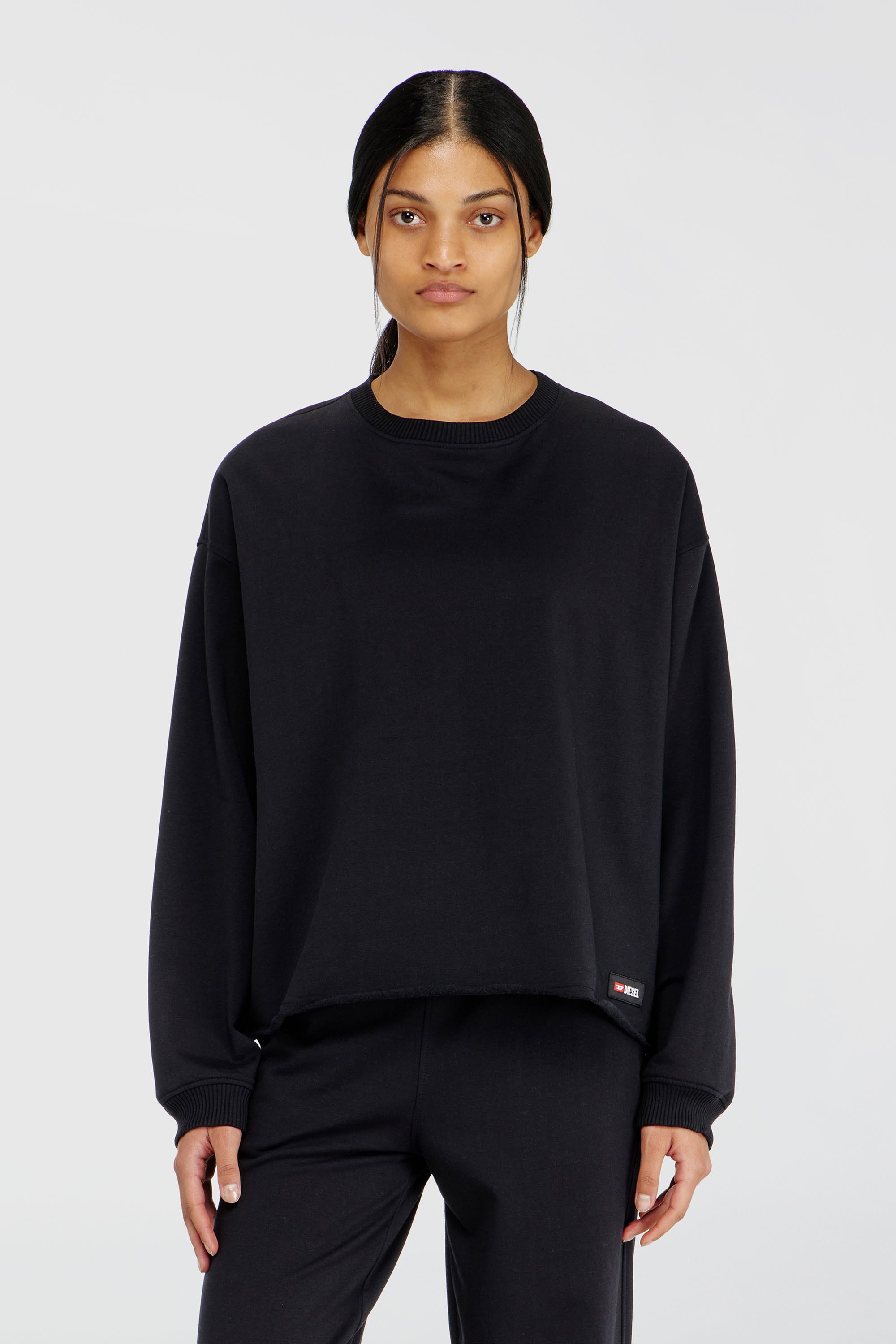 Diesel - PATRICIA-D-CORE, Woman's Peached sweatshirt with raw hem in Black - 1