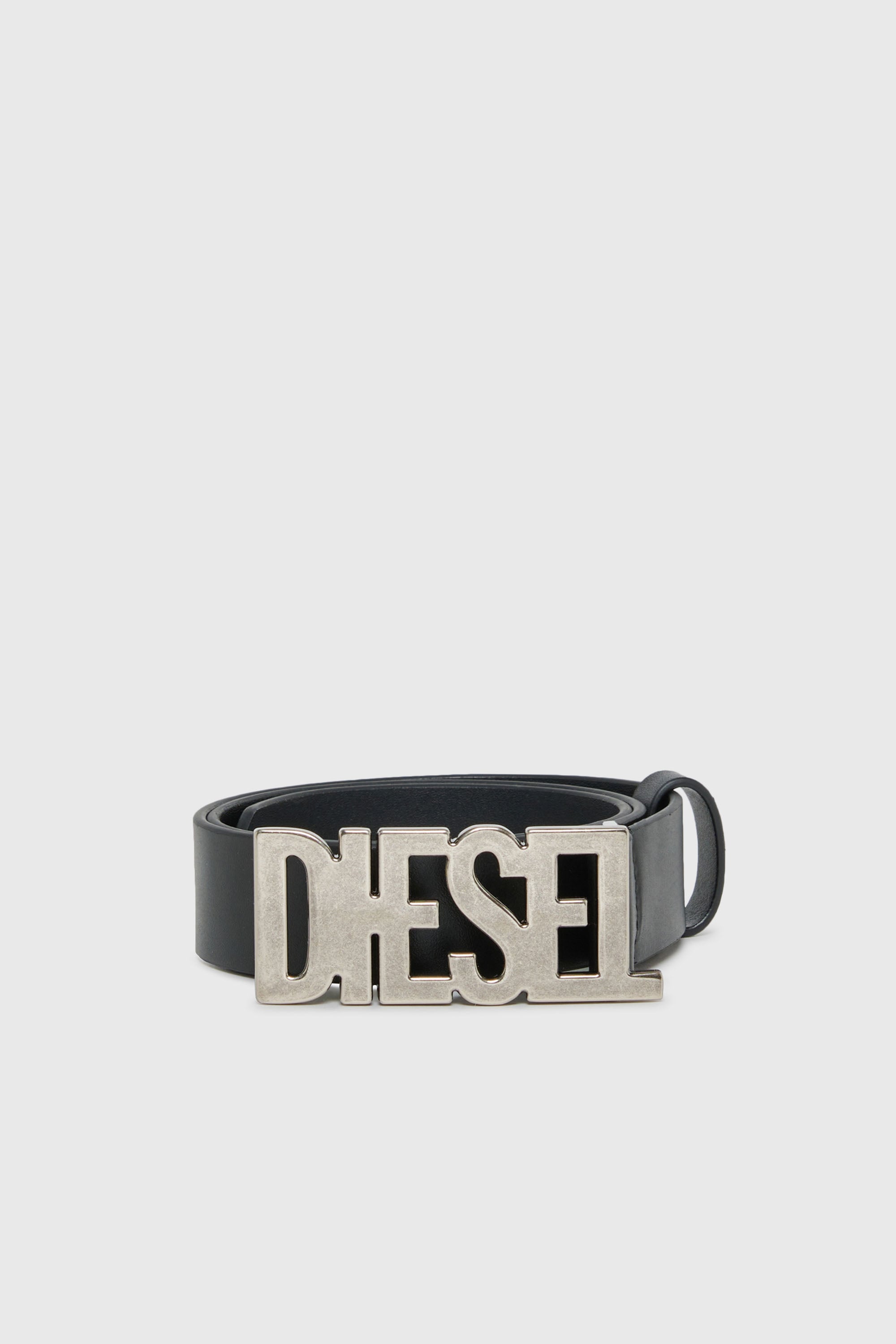 Diesel - BWR, Unisex's 3cm leather belt with Diesel buckle in Black - 1