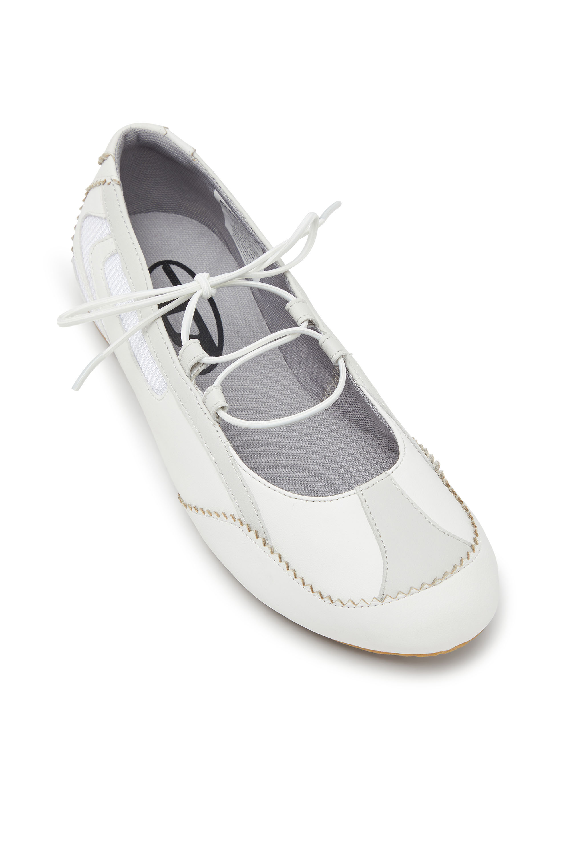 Diesel - D-MILE BALLERINA LACE UP W, Woman's D-Mile-Lace-up ballet flats in leather and mesh in White - 6
