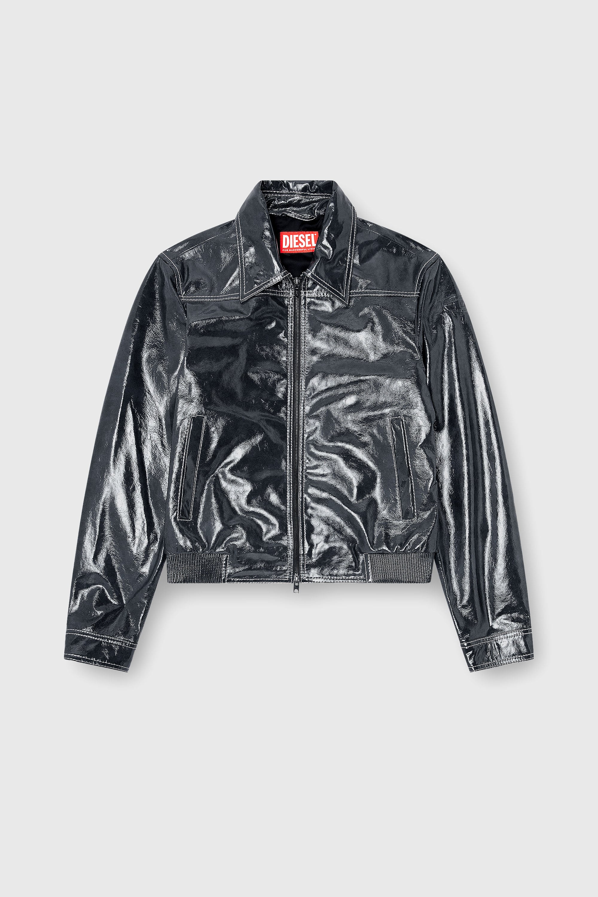 Diesel - L-ADDI, Man's Patent-leather jacket in Dark grey - 2