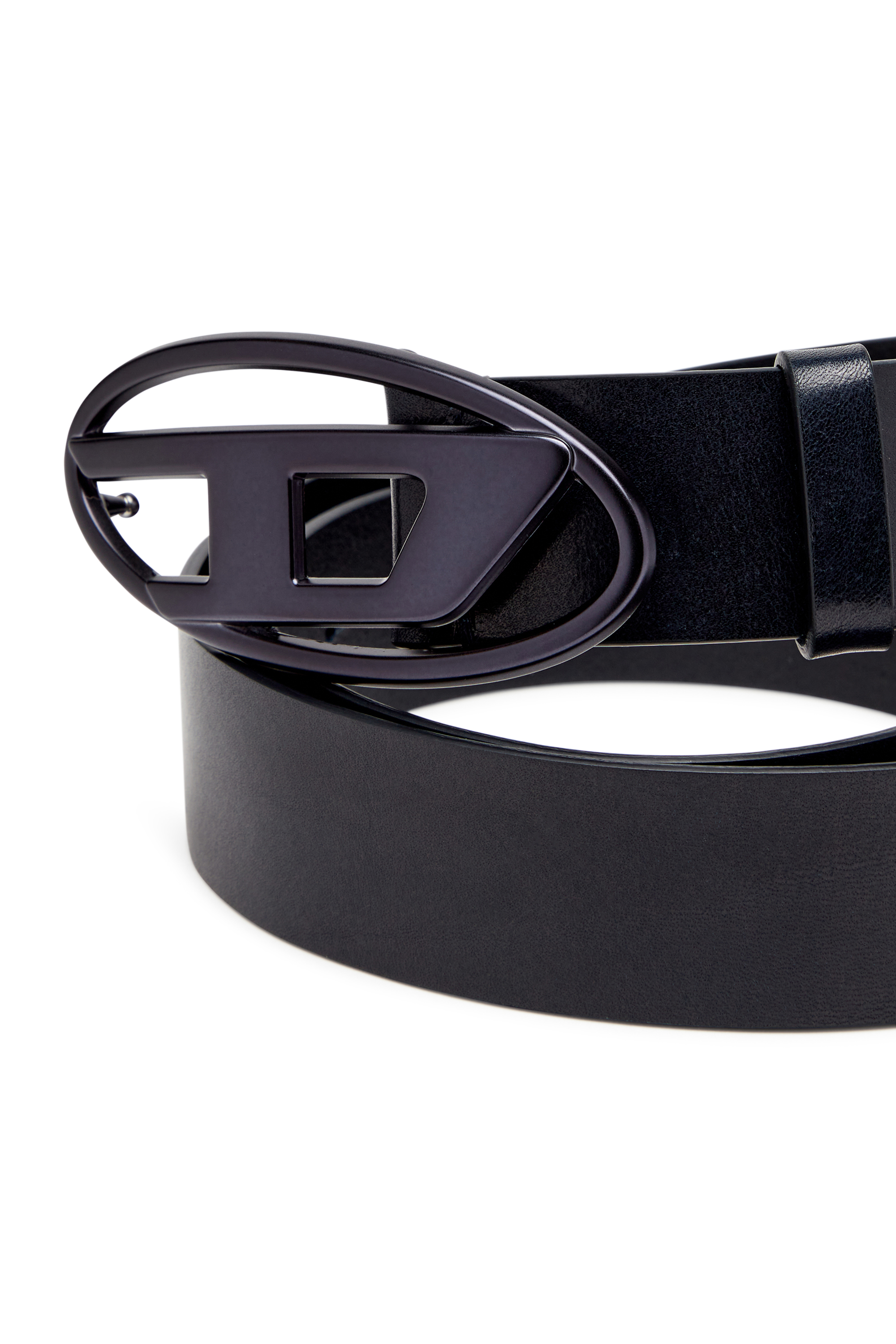 Diesel - B-1DR, Unisex's Leather belt with metallic Oval D buckle in Dark Blue - 3