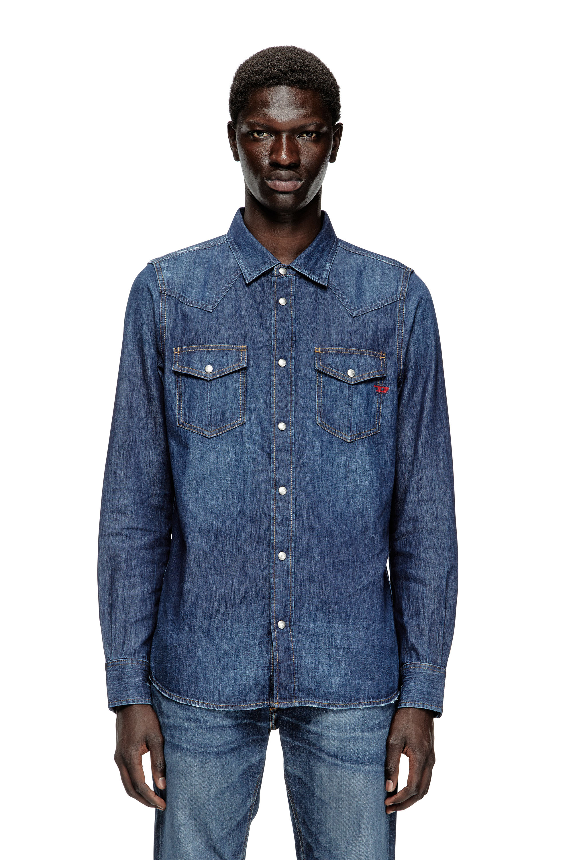 Diesel - D-VEGA, Man's Denim overshirt in Dark Blue - 1