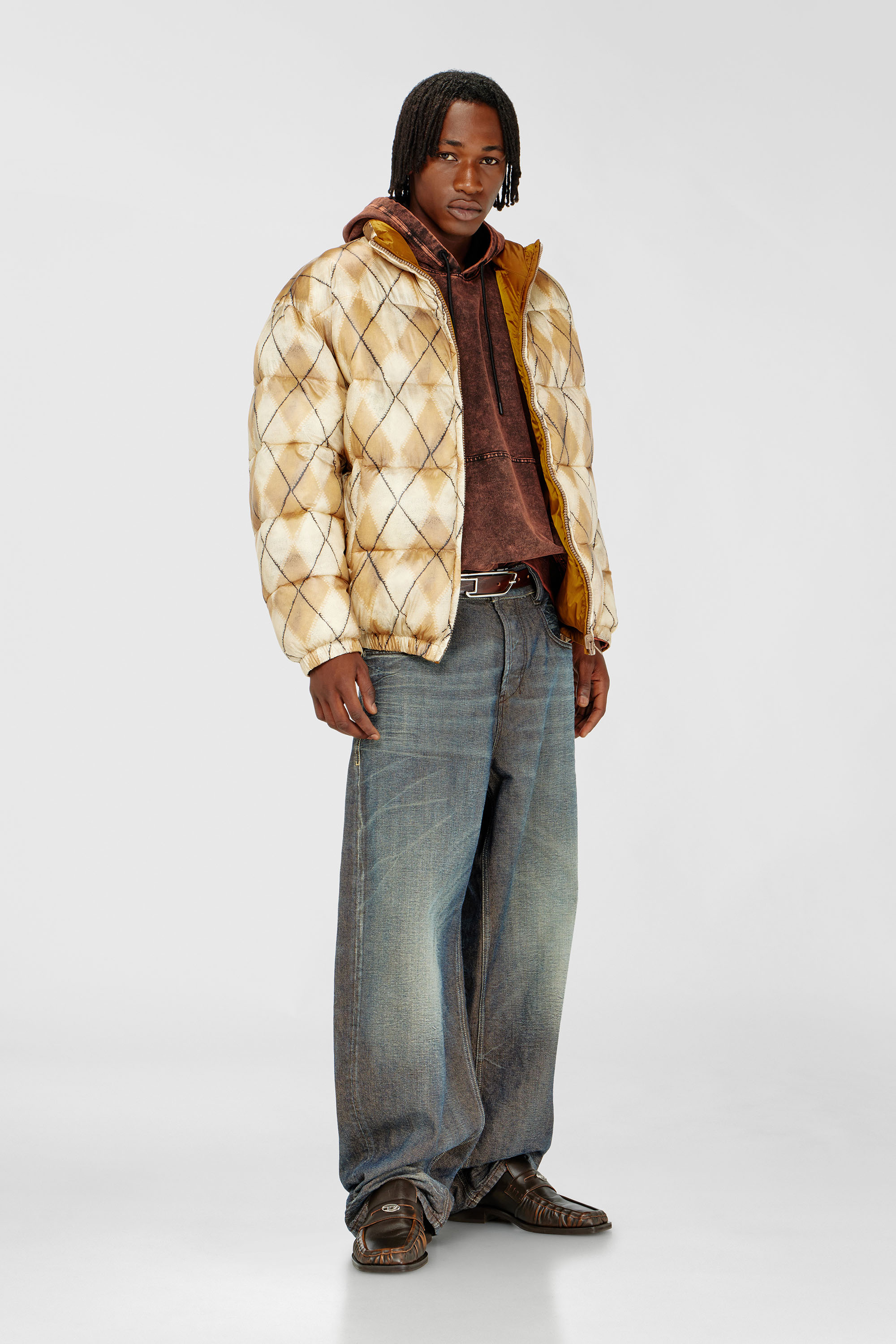 Treated denim-effect hoodie