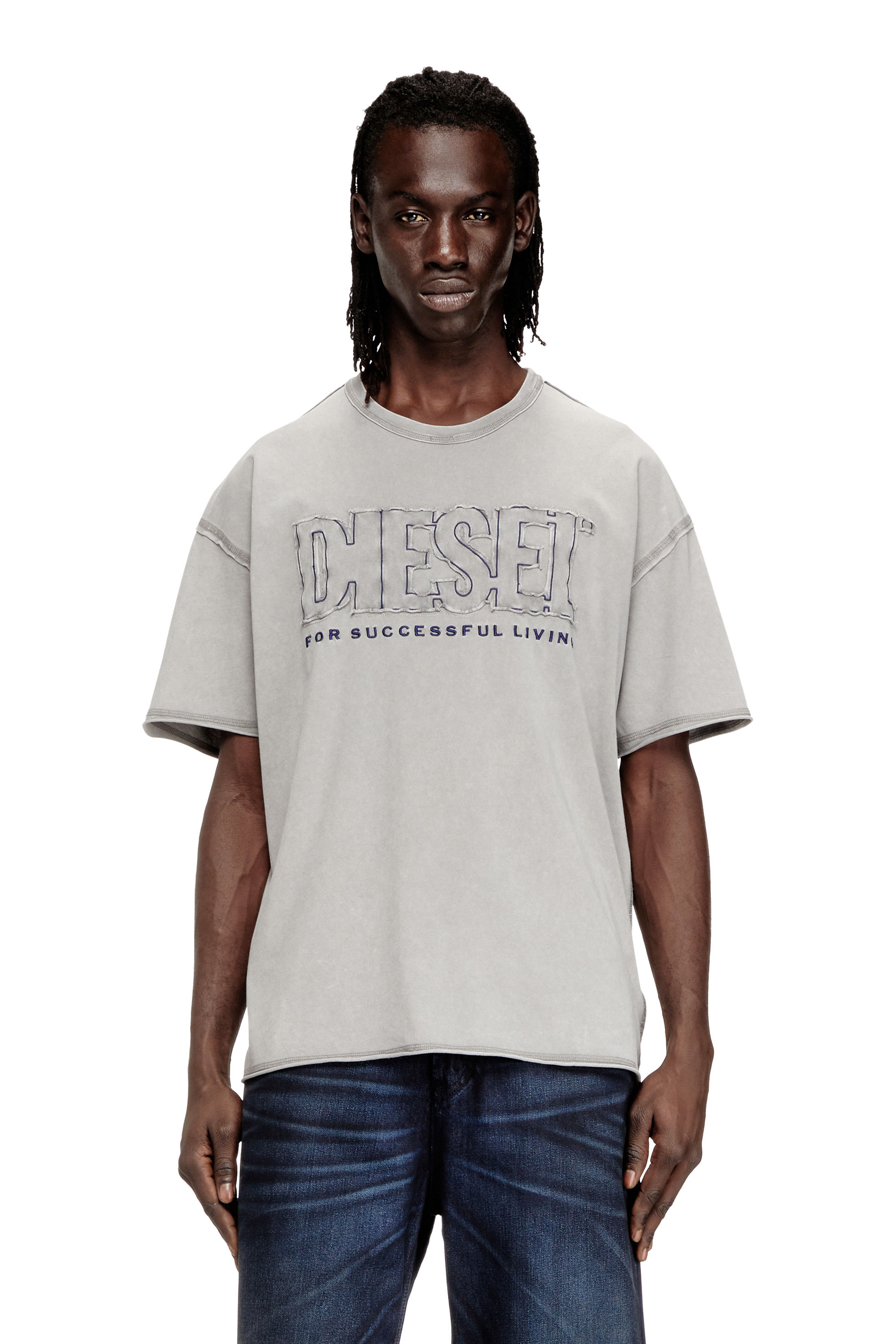 Diesel - T-RAWBOXT, Man's T-shirt with appliqué logo and raw edge in null - 1