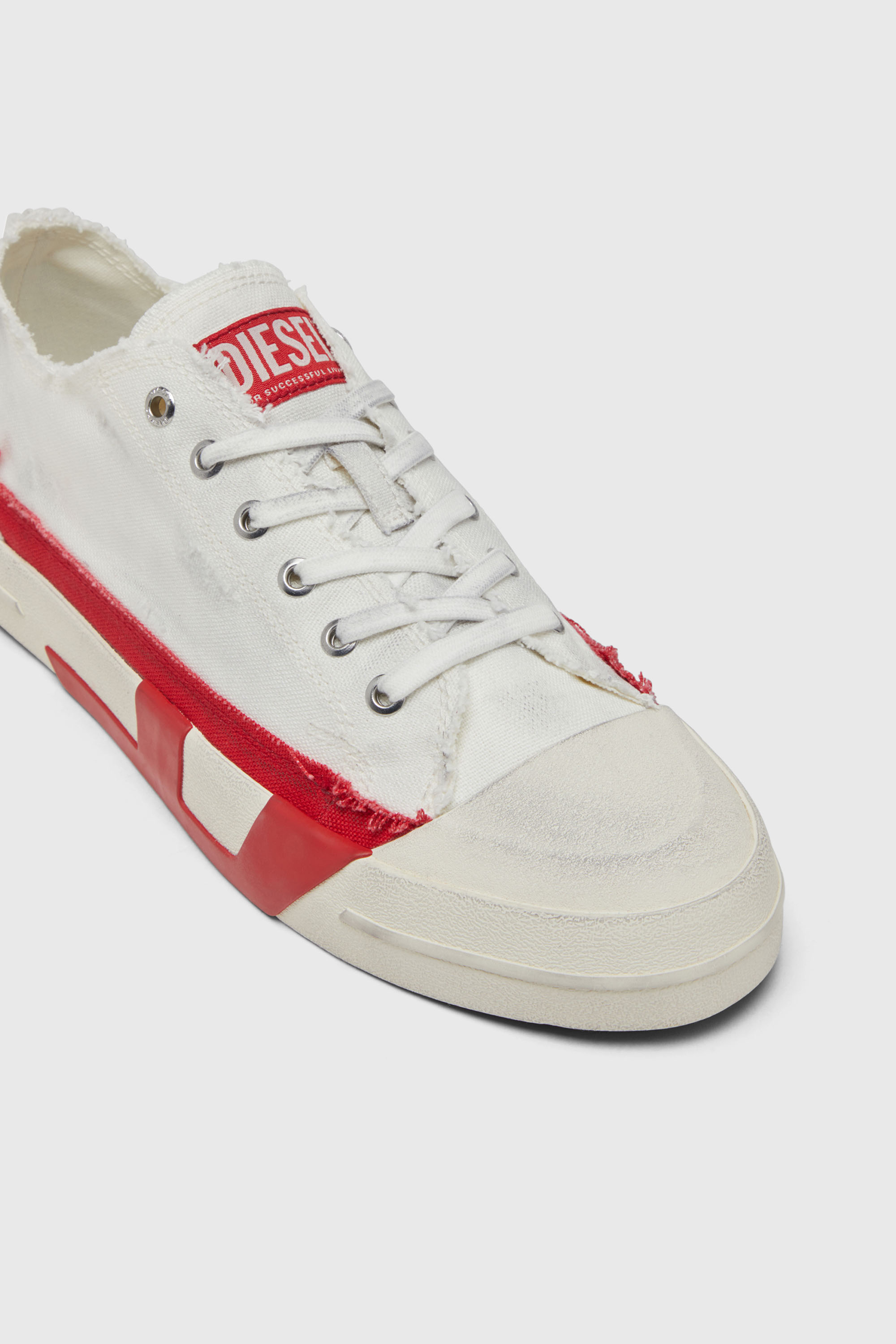Diesel - S-D-VERSE LOW II, Man's S-D-Verse-Dirty-effect canvas sneakers in White/Red - 6