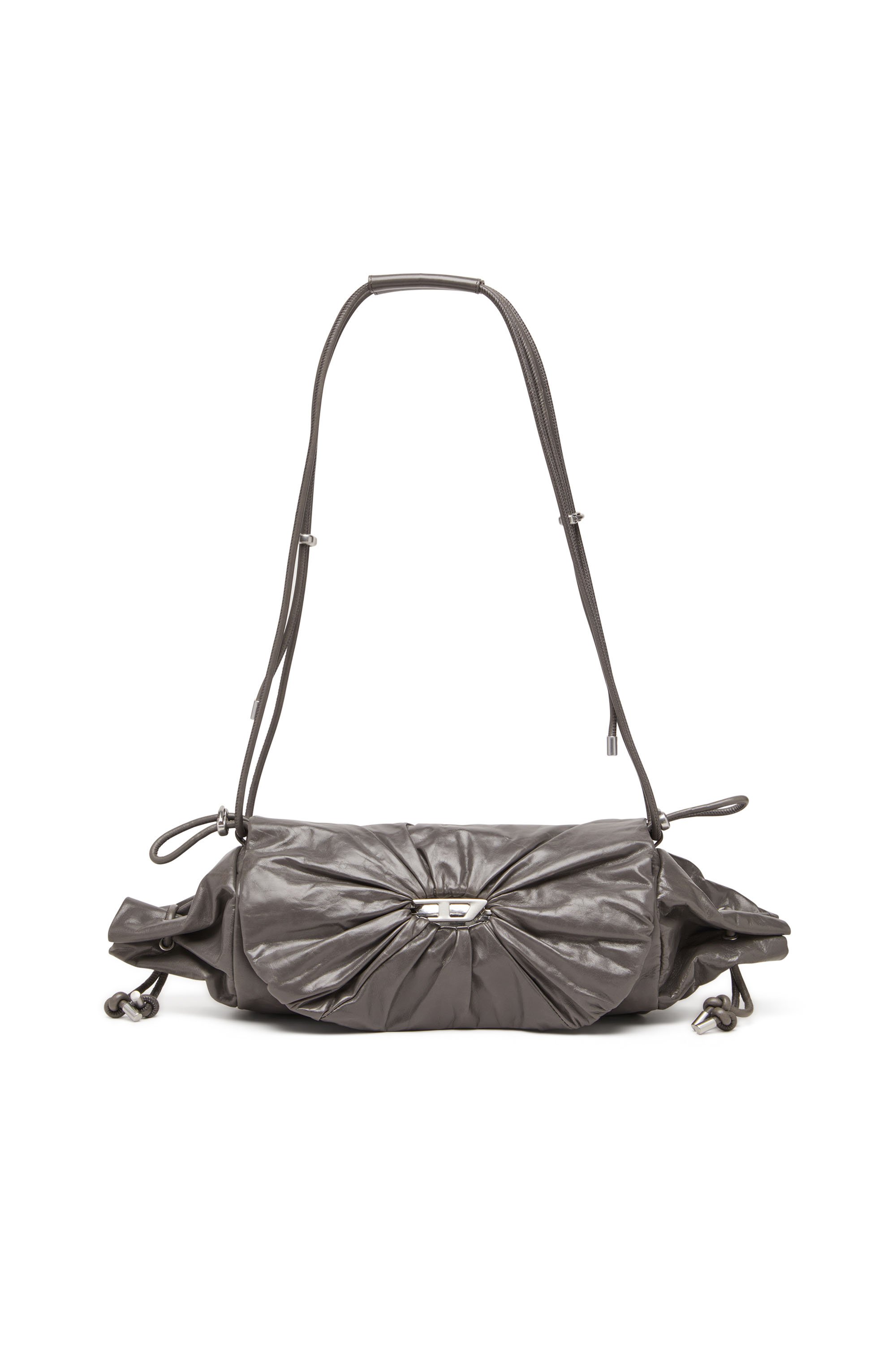 Diesel - SCRUNCH-D SHOULDER M, Woman's Scrunch-D M-Borsa a spalla in pelle lucida in Grey - 1