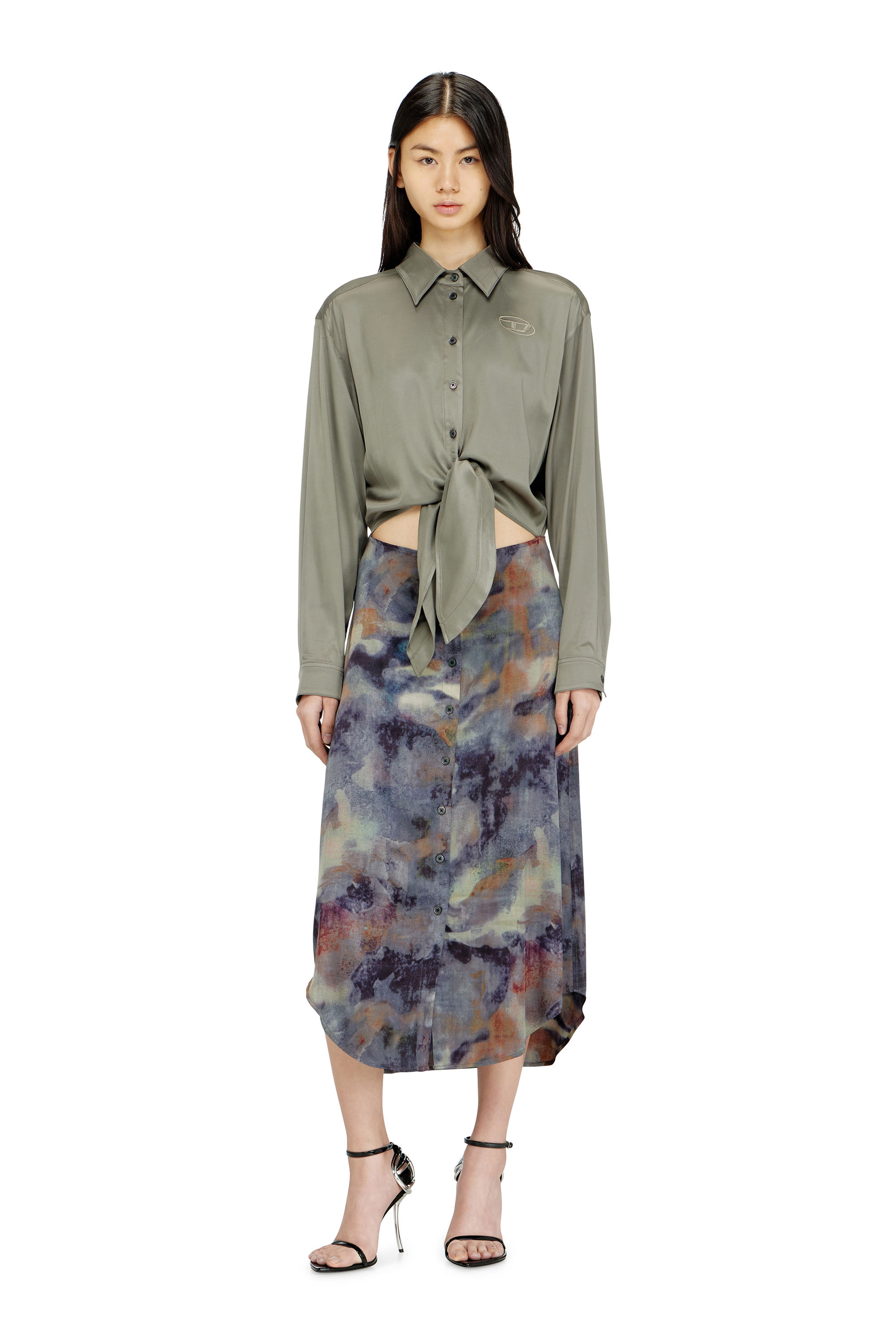 Diesel - D-ELTA, Woman's Satin midi dress with knotted top in null - 2