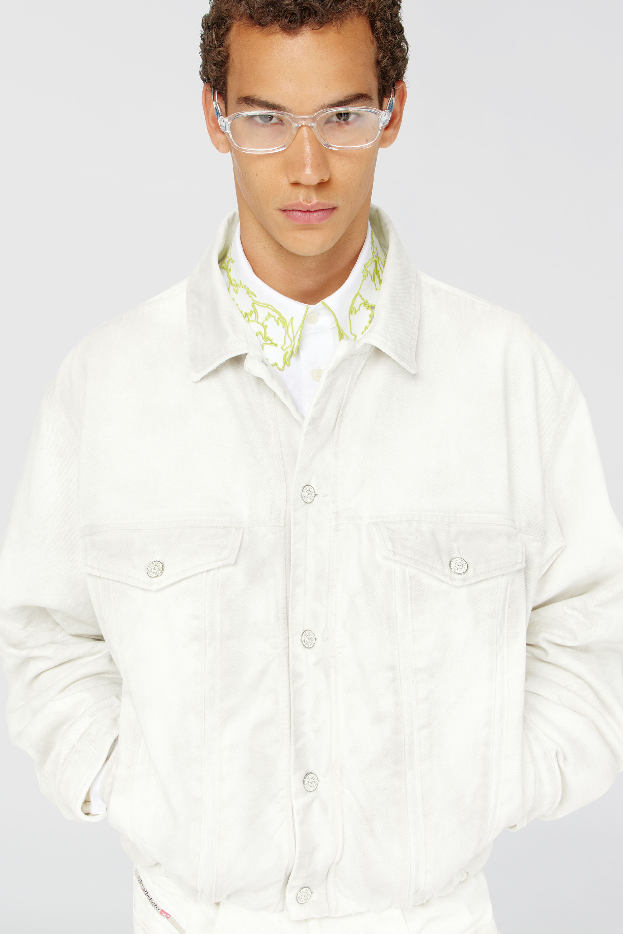 Diesel - D-MORVI-FSJ1, Man's Elasticated trucker jacket in denim in White - 5
