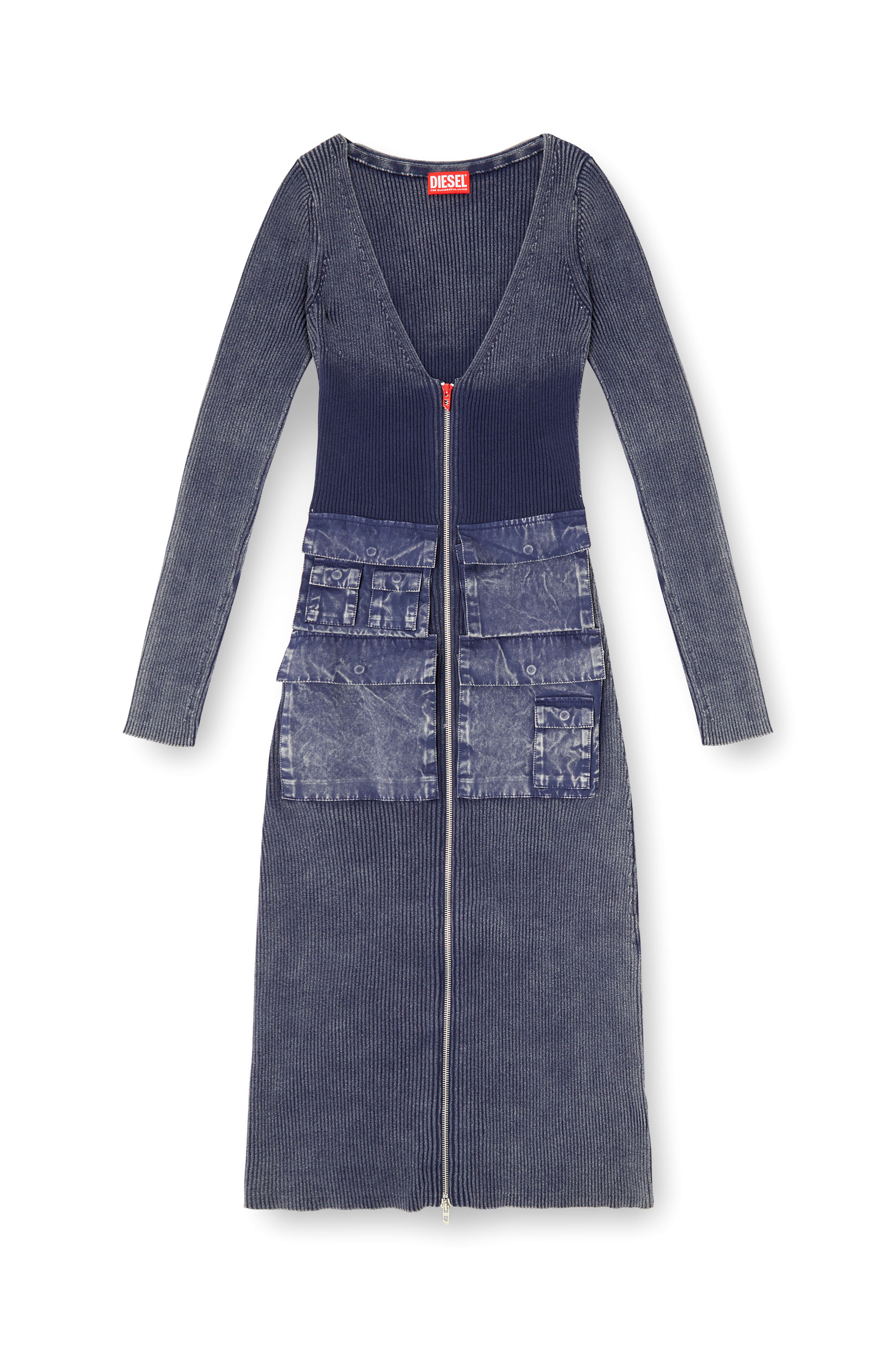 Diesel - M-MELTI-LS, Woman's Ribbed midi dress with denim treatment in null - 2