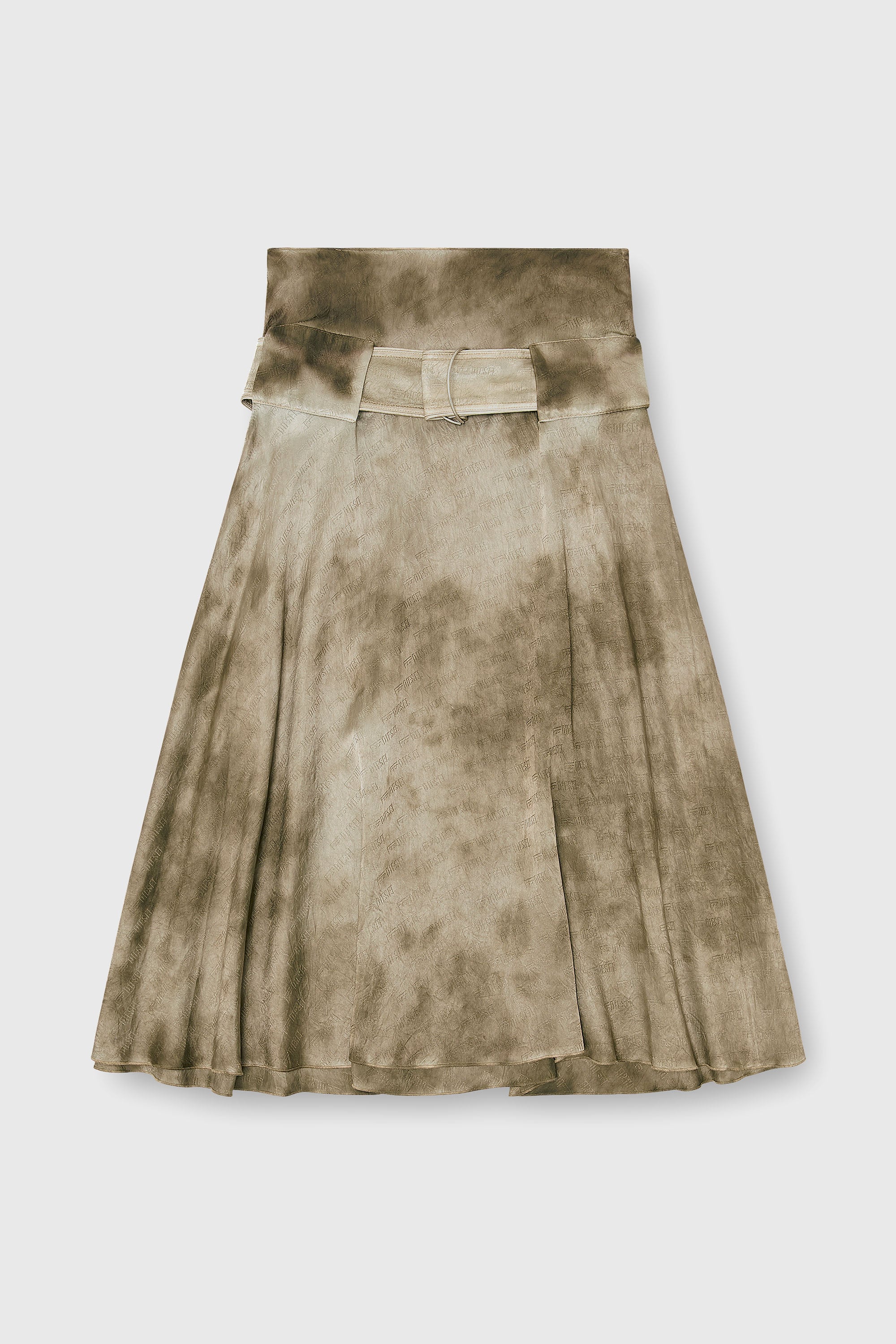 Diesel - O-DYLE, Woman's Belted midi skirt in logo-jacquard satin in Light Brown - 2