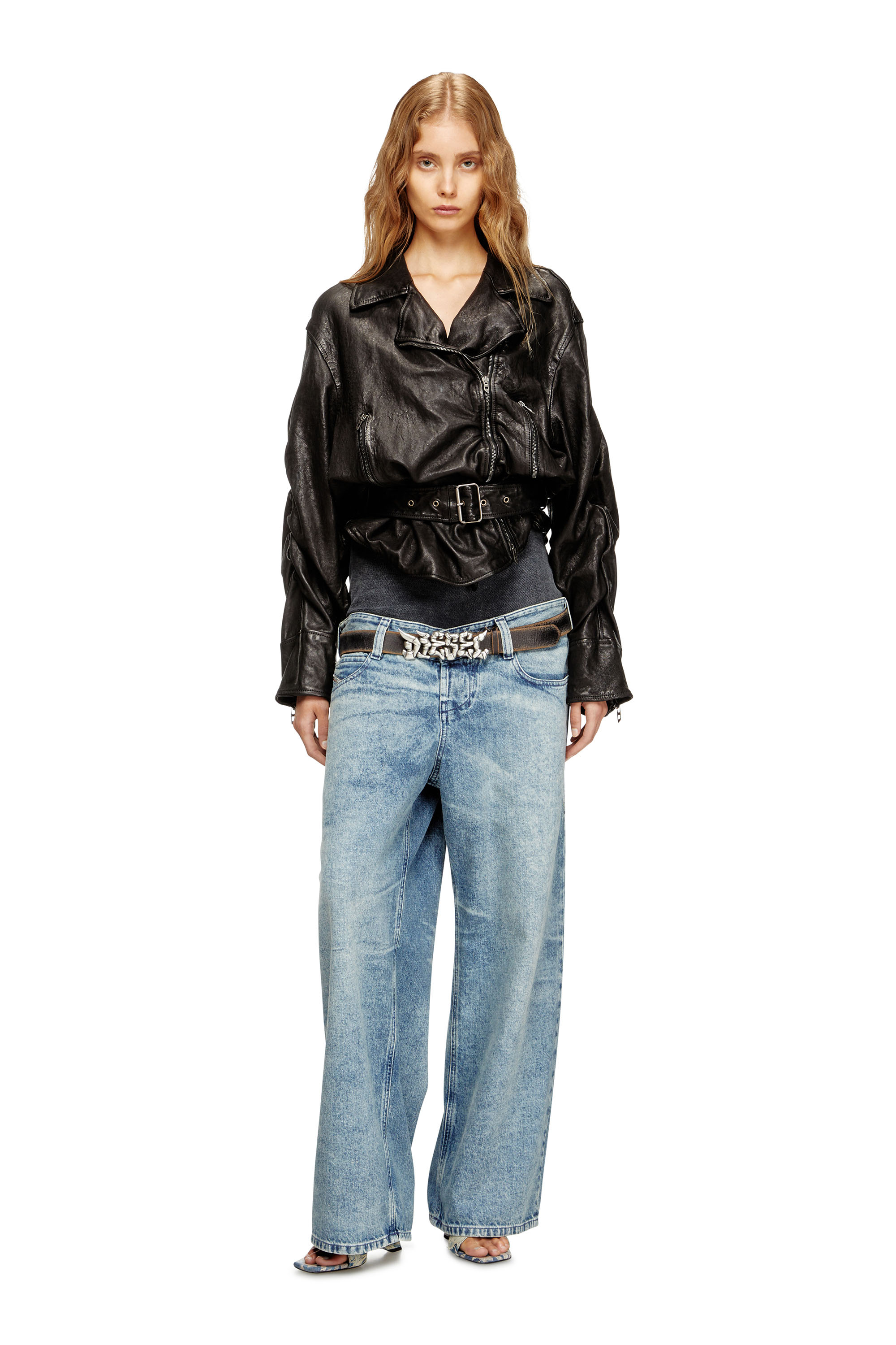 Diesel - L-OYS, Woman's Belted jacket in boiled leather in Black - 2