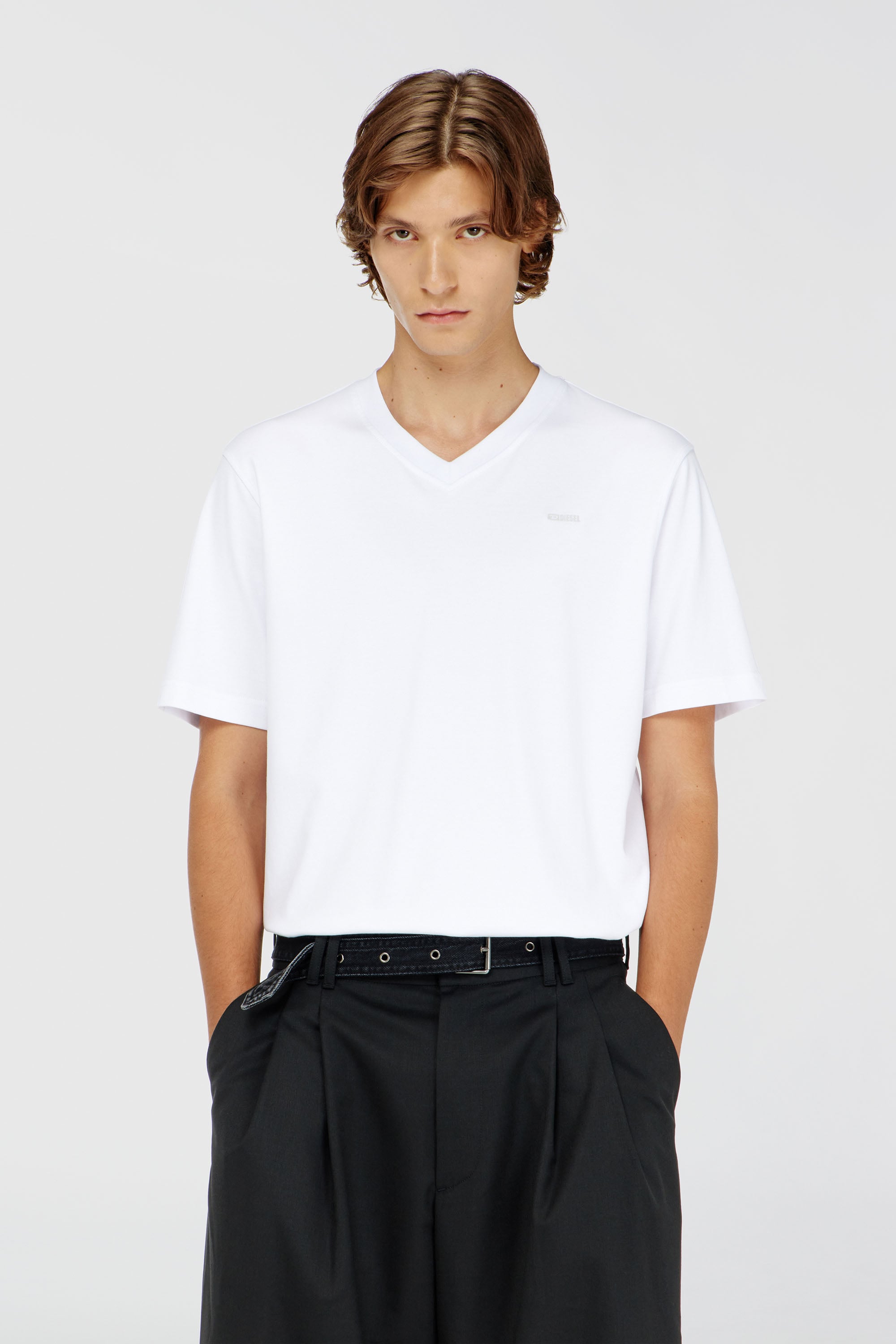 Diesel - T-ADJUST-V-MICRODIV, Man's V-neck T-shirt with micro logo embroidery in White - 3