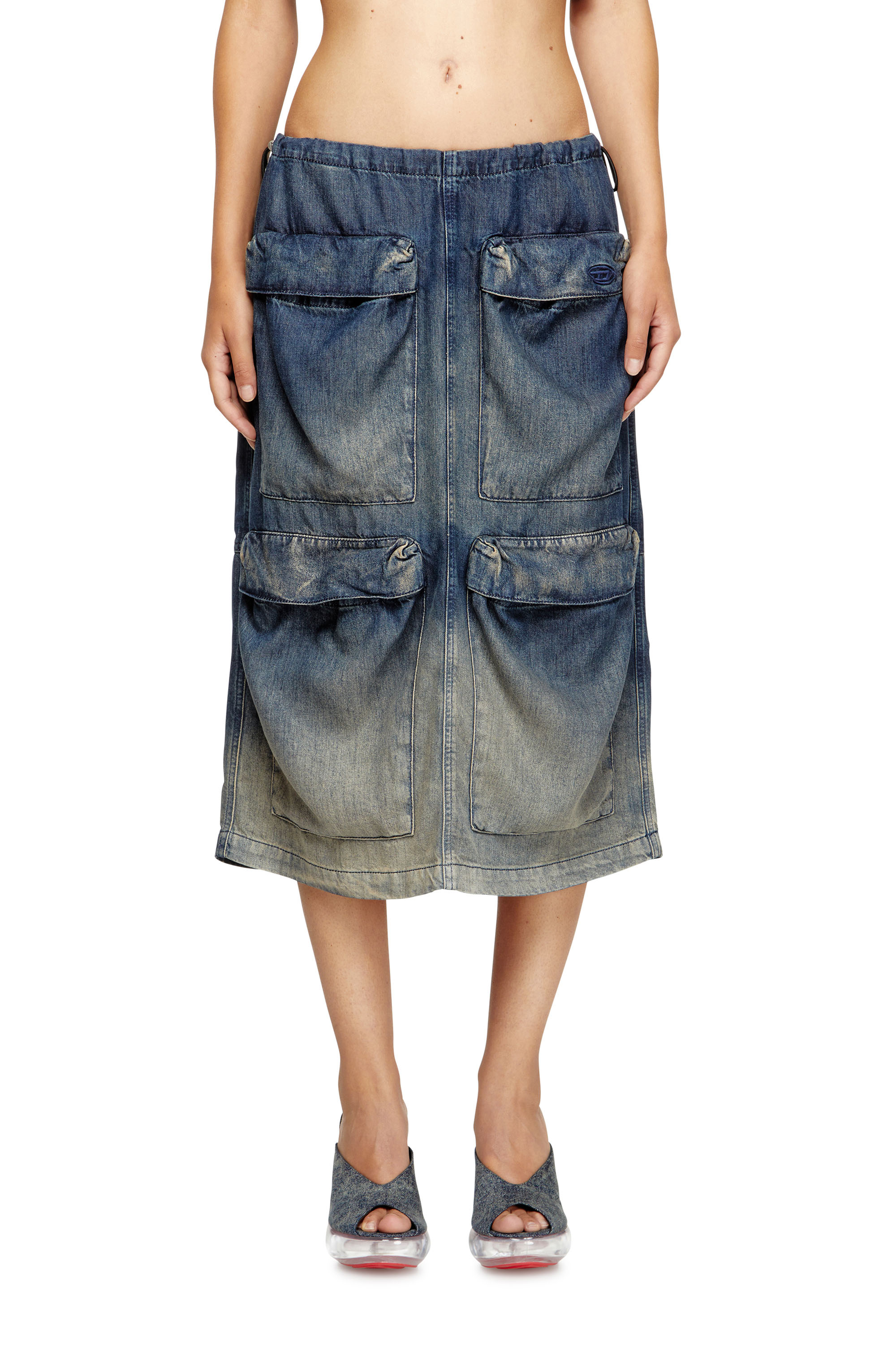 DE-MEGI-S, Dark Blue Diesel - DE-MEGI-S, Woman's Midi skirt in gradient fluid denim in Dark Blue - 3