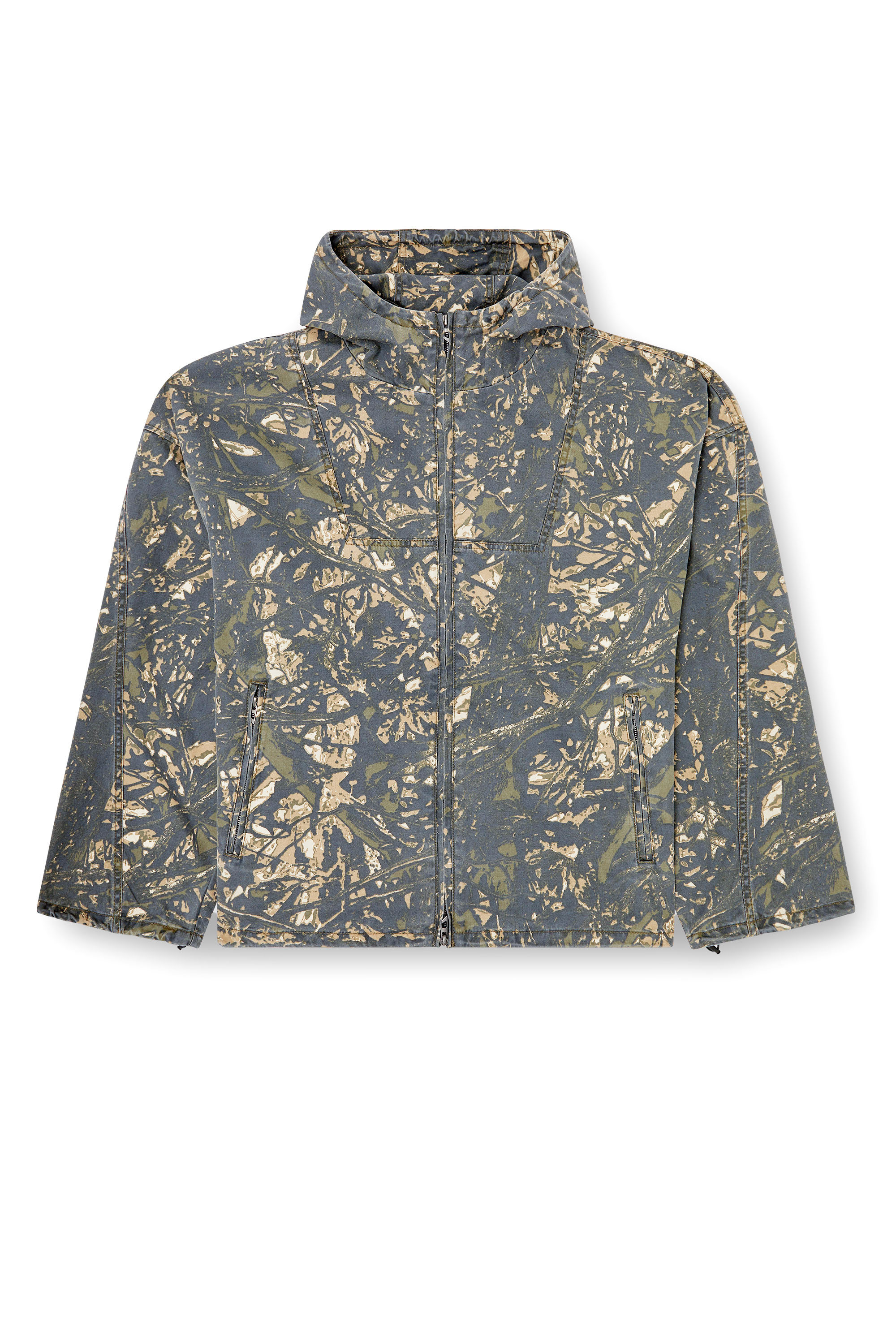 Diesel - J-LINT, Man's Hooded jacket with camo print in Green/Brown - 3