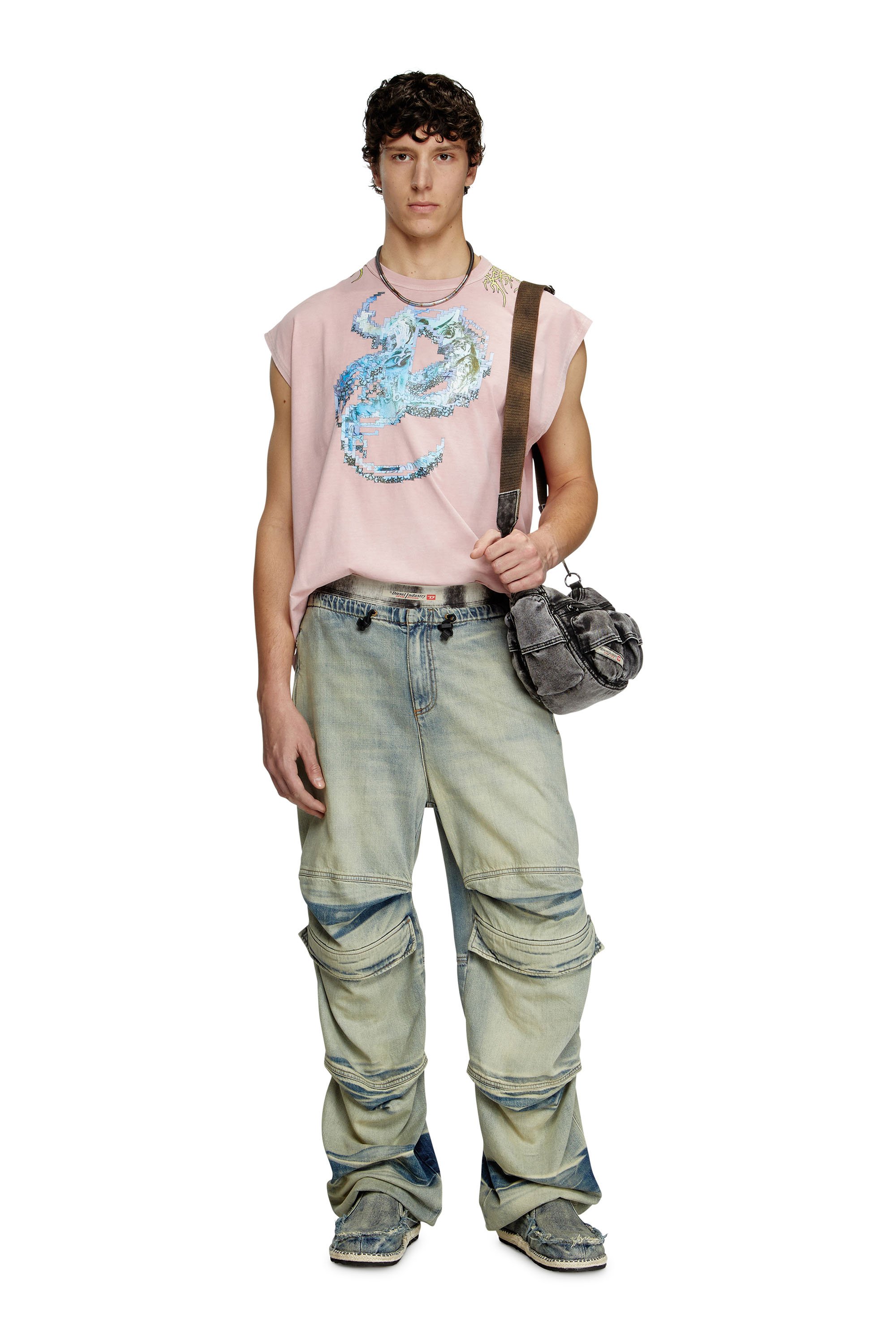 Diesel - T-BOXT-SL-R1, Man's Tank top with tattoo graphics in Pink - 2