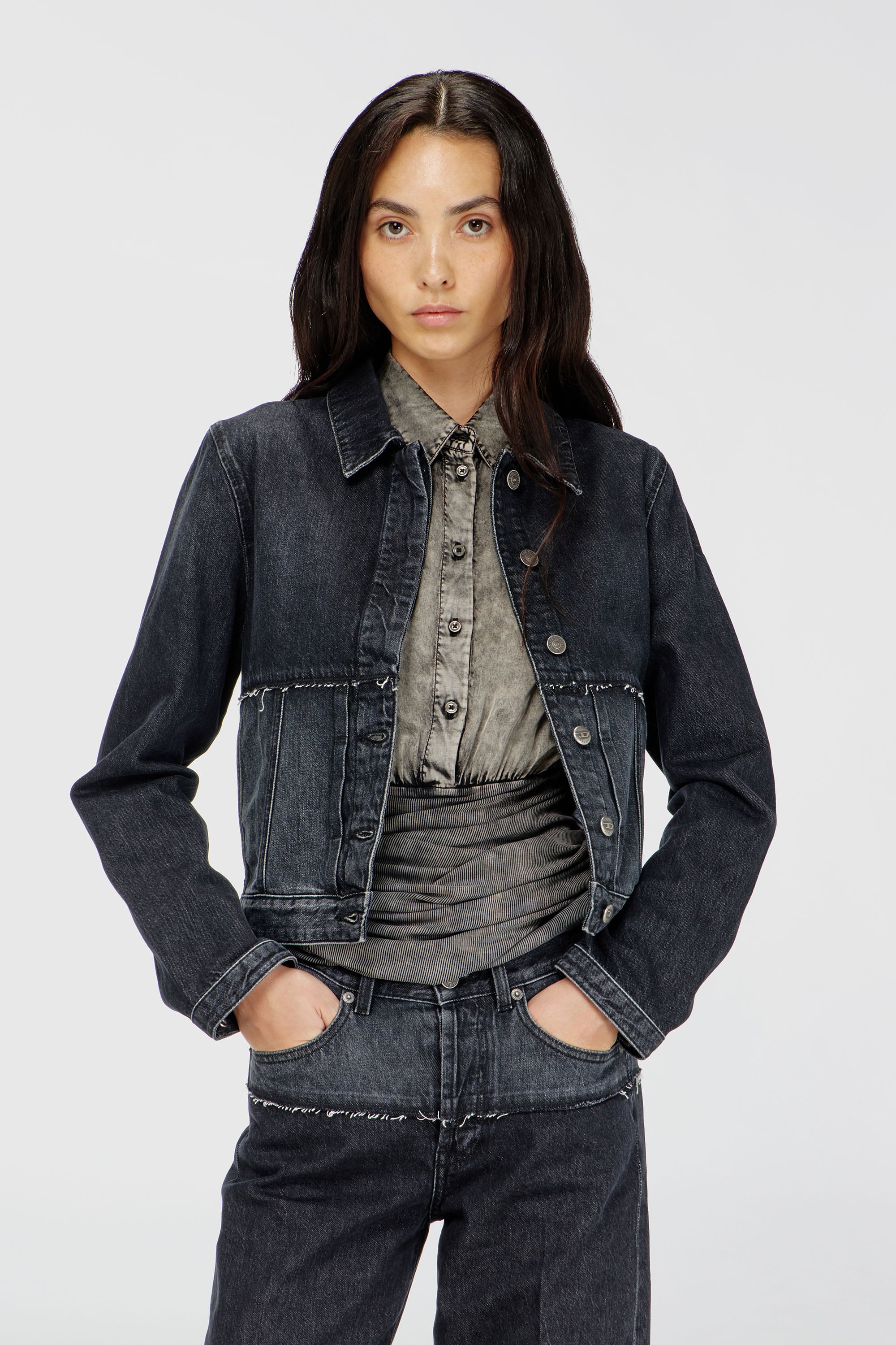 Diesel - DE-KATO-SE, Woman's Jacket in sectioned denim in Black/Dark grey - 5