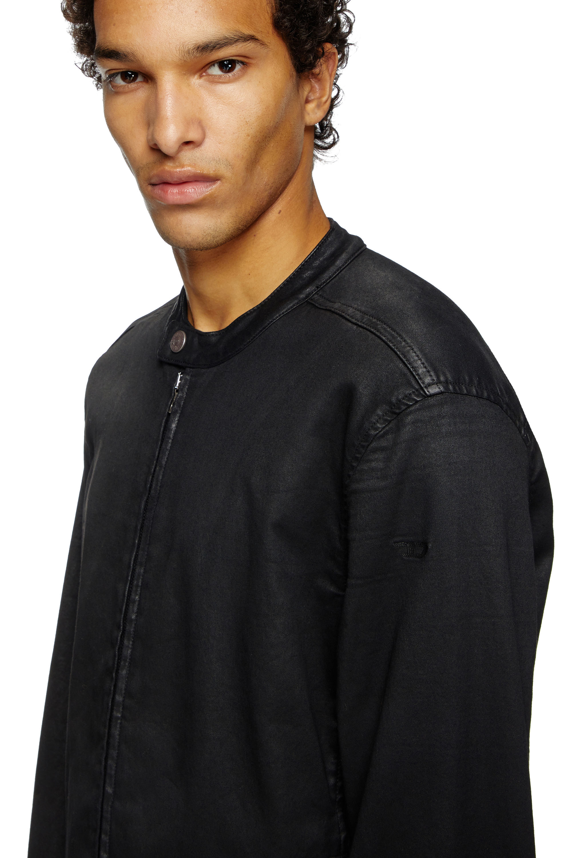 Diesel - D-GLORY JOGG, Man's Moto jacket in coated JoggJeans in Black - 5