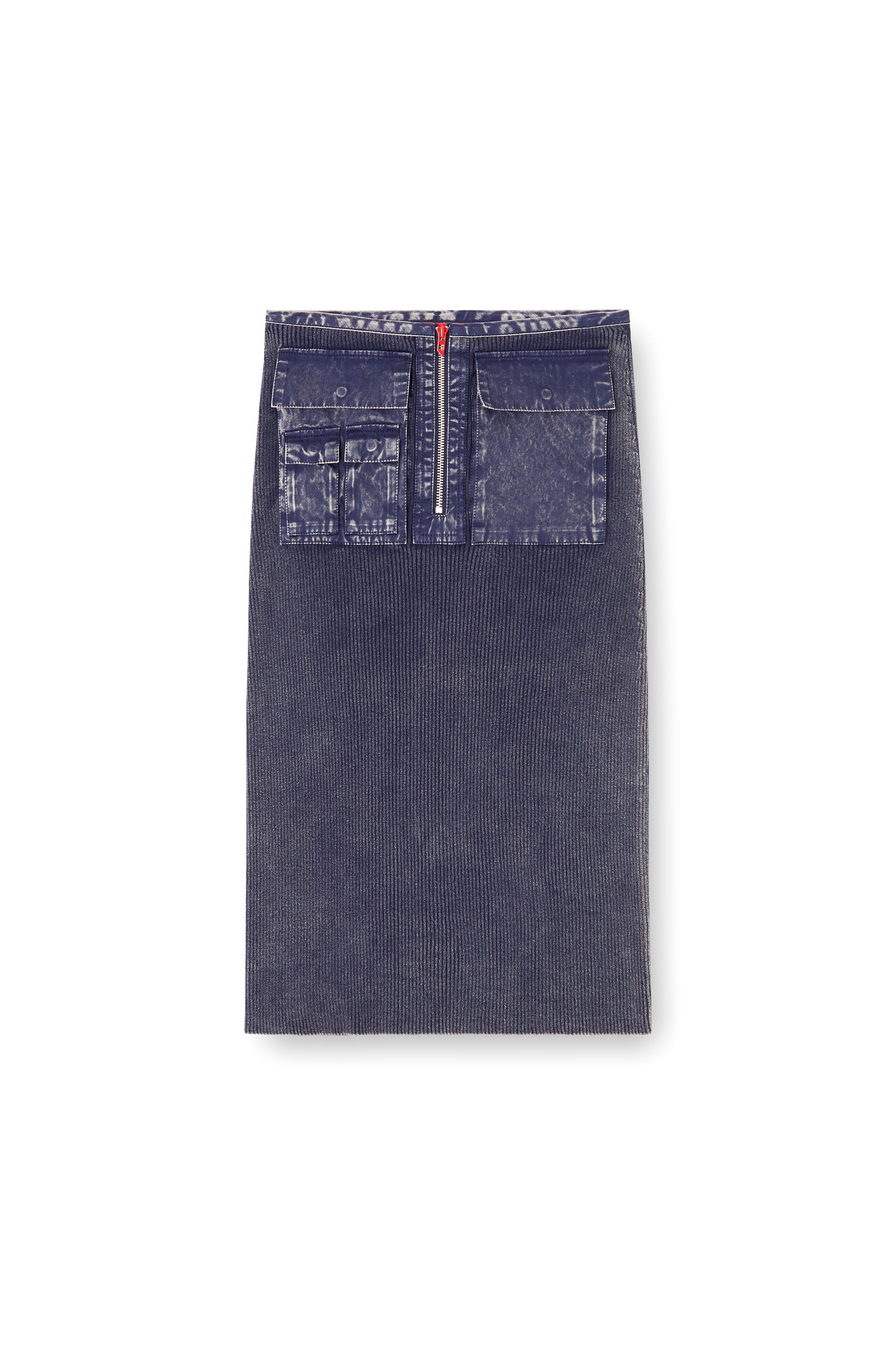 M-MERYN, Blue Diesel - M-MERYN, Woman's Knit midi skirt with denim cargo pockets in Blue - 2