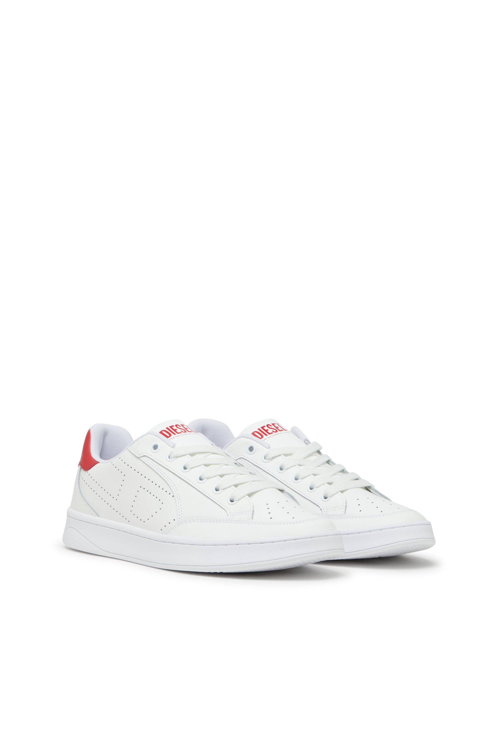 Diesel - S-DAKOTA LOW, Man's S-Dakota-Leather sneakers with perforated logo in White/Red - 2