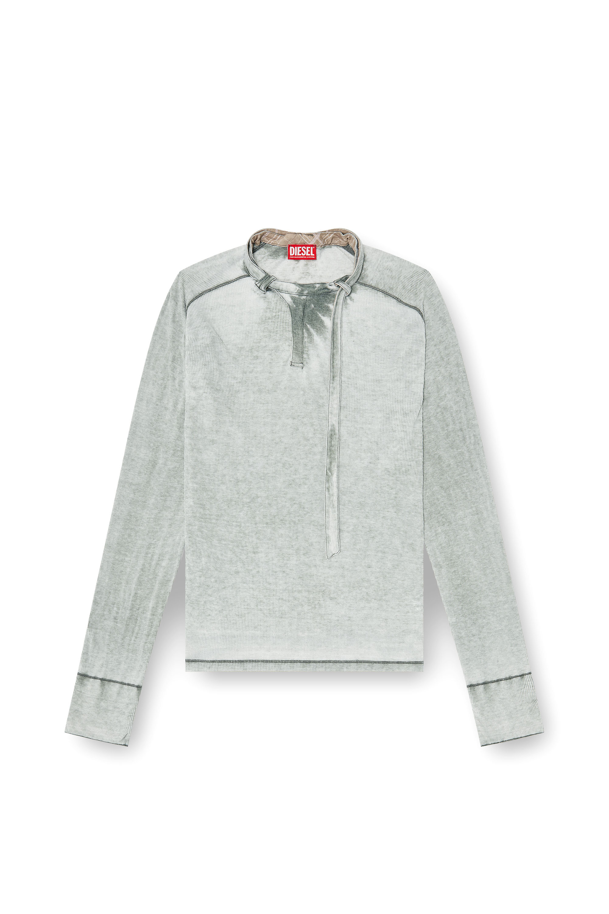 Diesel - T-GOHAN, Man's Rib-jersey top with biker neck strap in Grey - 3