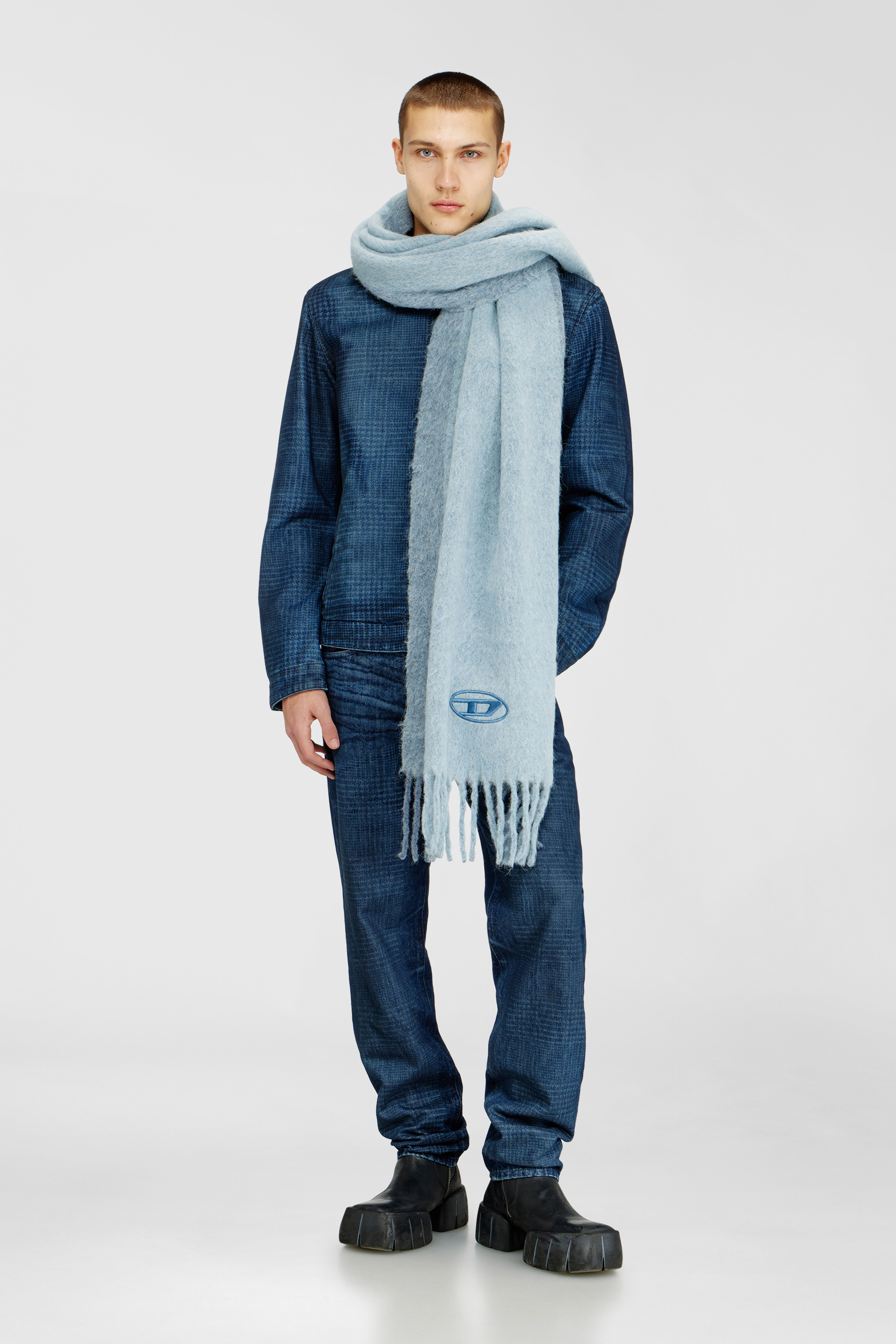 Diesel - S-OLID, Man's Wool-blend scarf with contrast stripes in Light Blue - 4