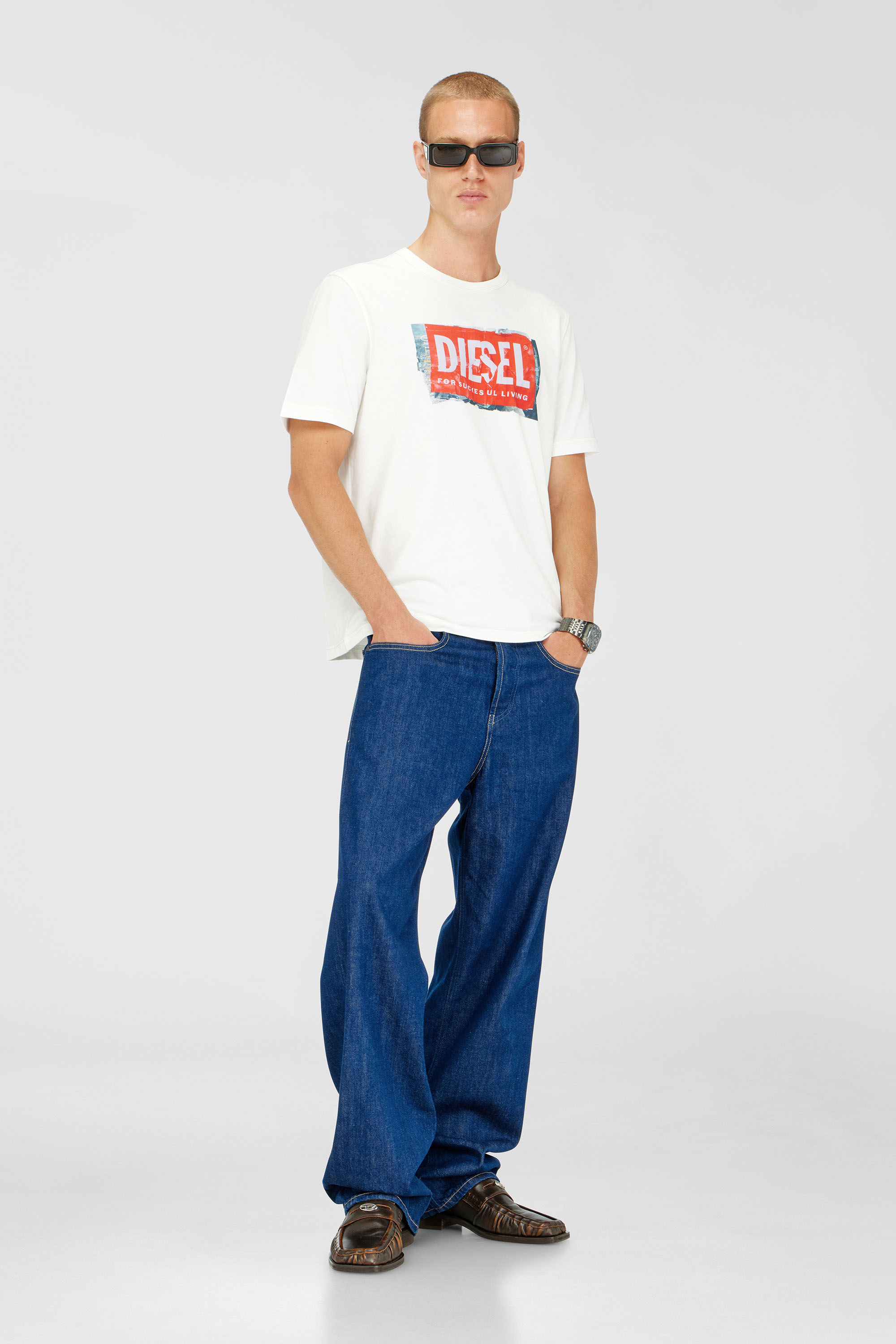 Diesel - T-ADJUST-Q6, Man's T-shirt with crumpled-effect logo in White - 1