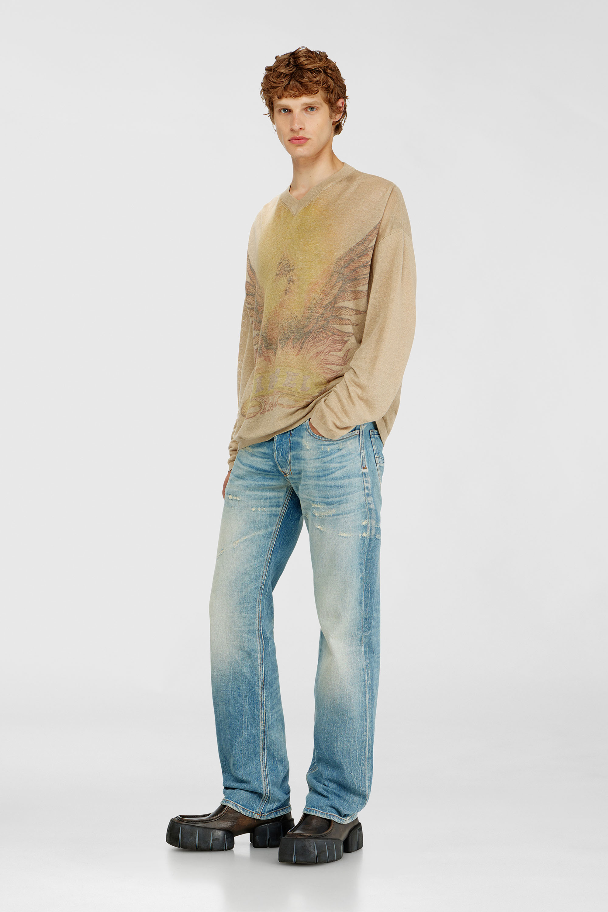 Linen jumper with faded Phoenix print
