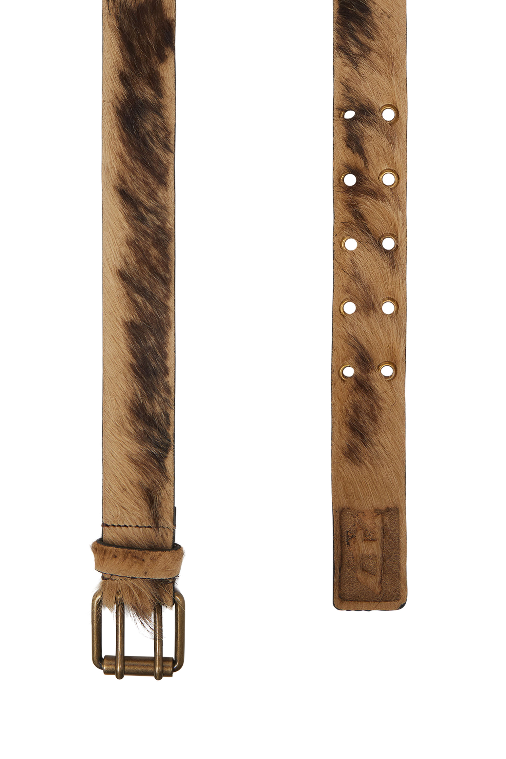 B-FLAG-D, Brown Diesel - B-FLAG-D, Unisex's 4cm belt in long-hair leather in Brown - 2