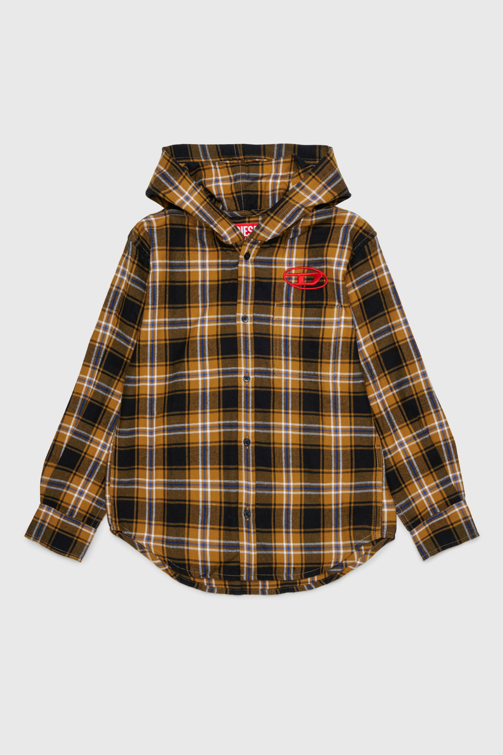 Diesel - CHECK OVER, Man's Hooded check shirt with Oval D embroidery in Brown - 1