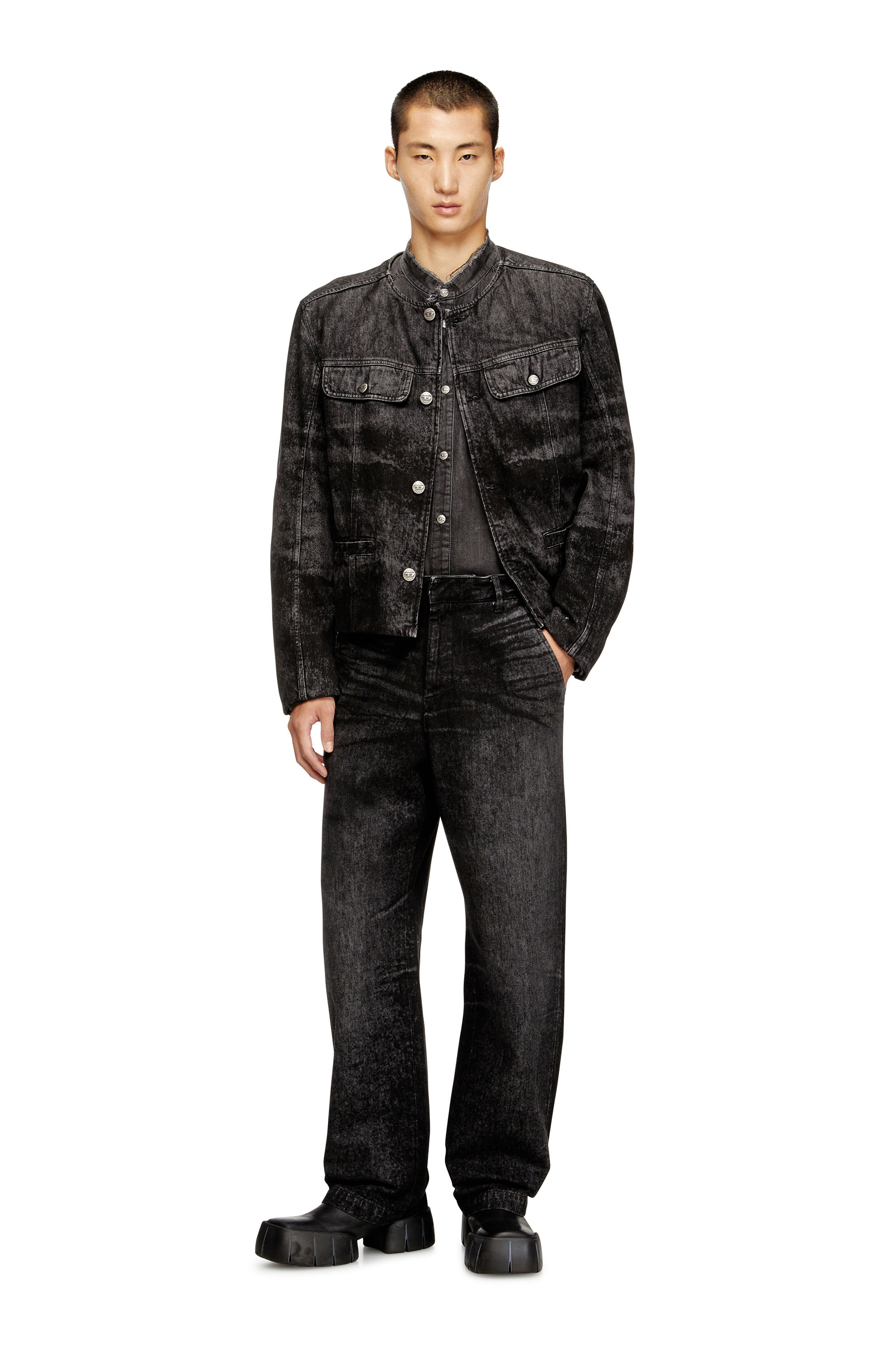 Diesel - D-ABERDEEN-FSH2, Man's Jacket in lasered cotton-hemp denim in Black - 1