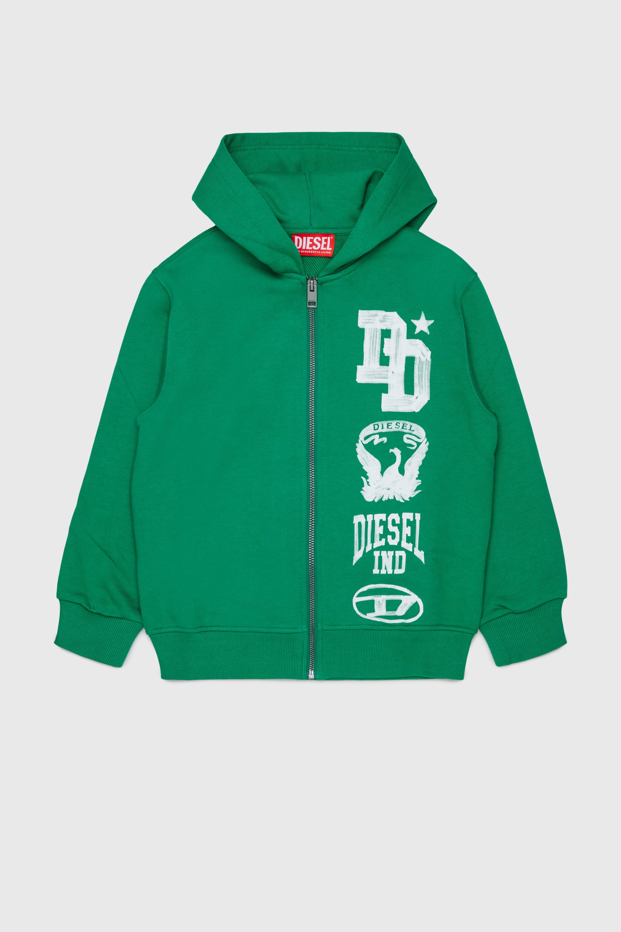 Diesel - SBANDHOOD OVER, Man's Zip-up hoodie with paint-effect logo prints in Green - 1
