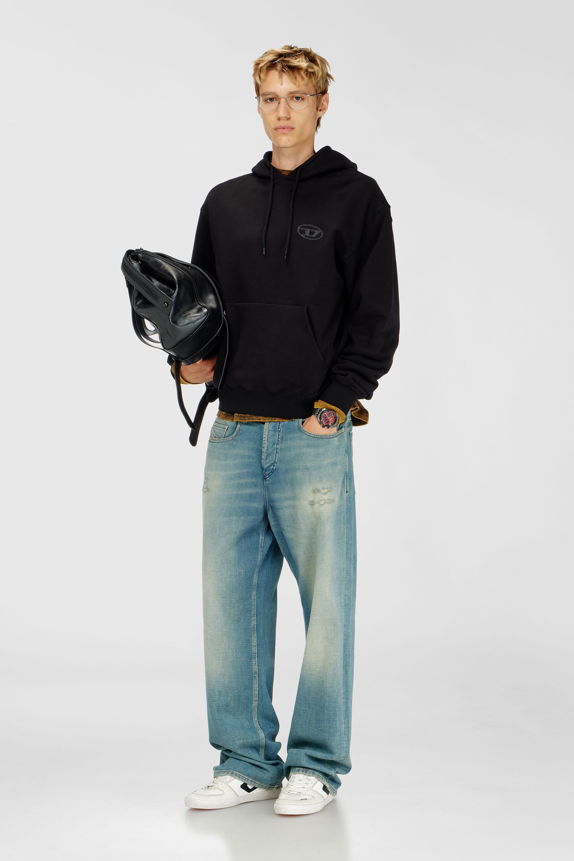 Diesel - S-LUK-H-T92, Man's Cotton hoodie with tonal Oval D logo embroidery in Black - 2