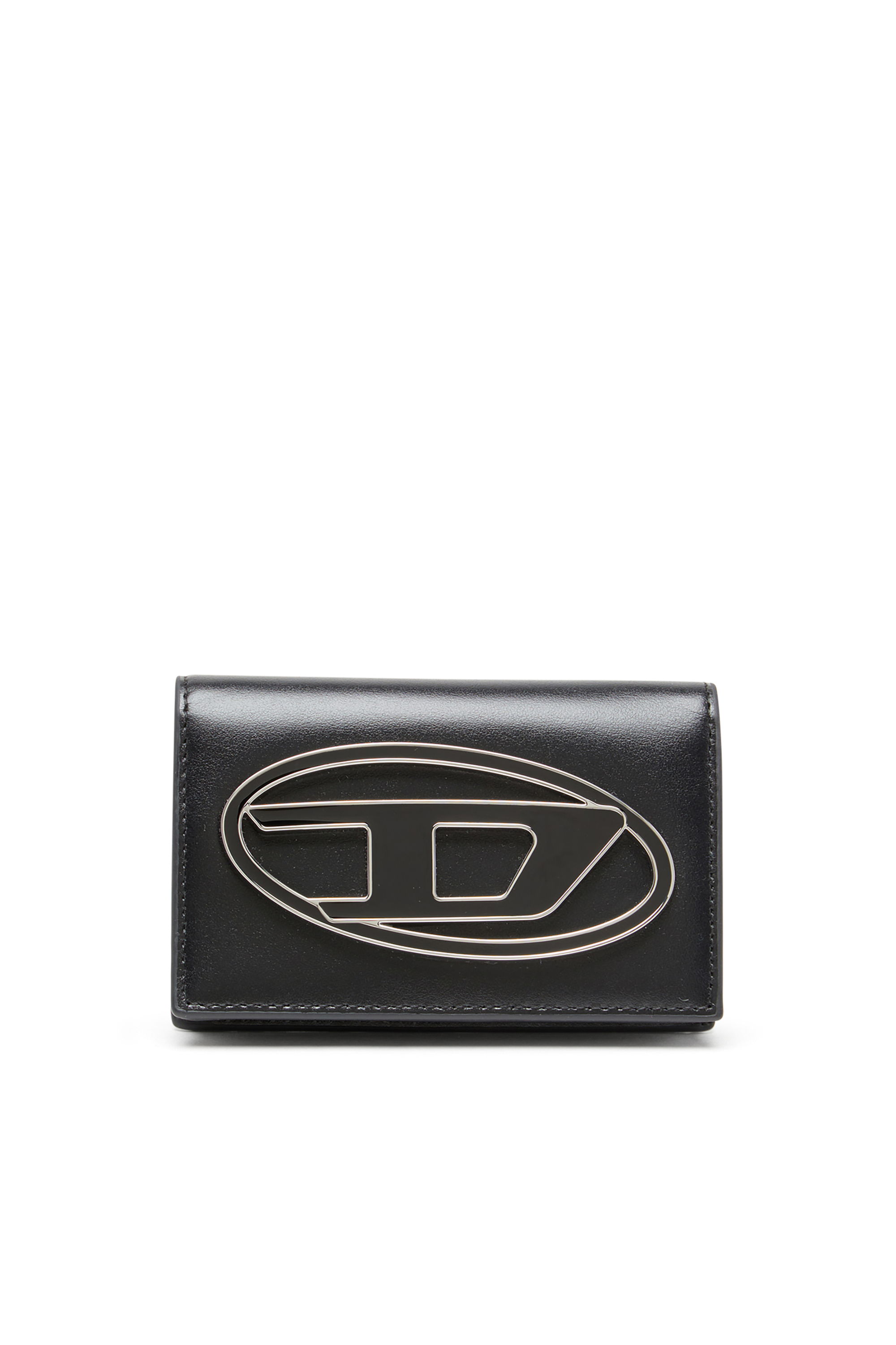 Diesel - 1DR CARD HOLDER IV, Woman's Leather card holder with enamelled Oval D in Black - 1