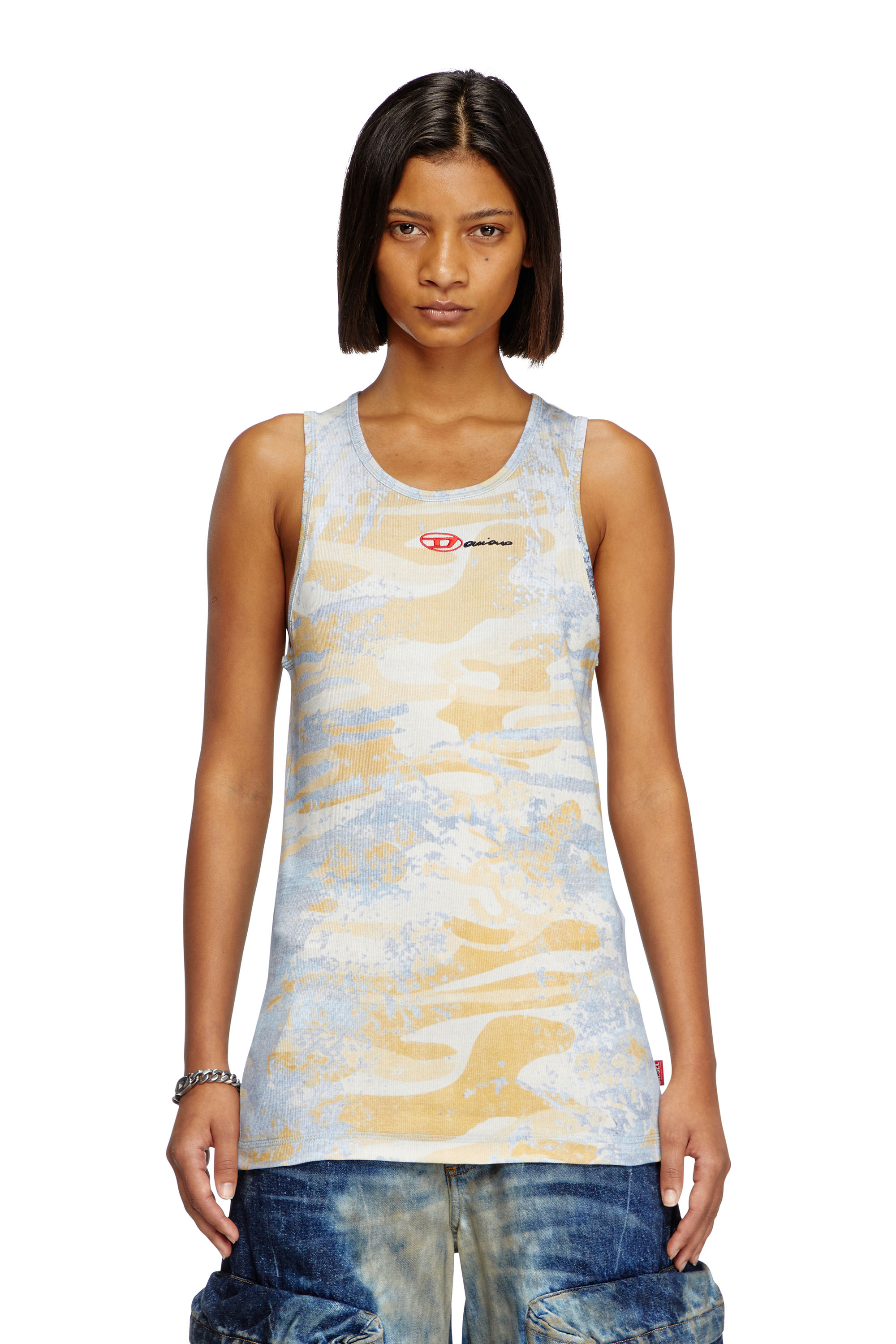 Diesel - T-LIFTY-DD, Unisex's Camo tank top in stretch cotton in Blue/Yellow - 4