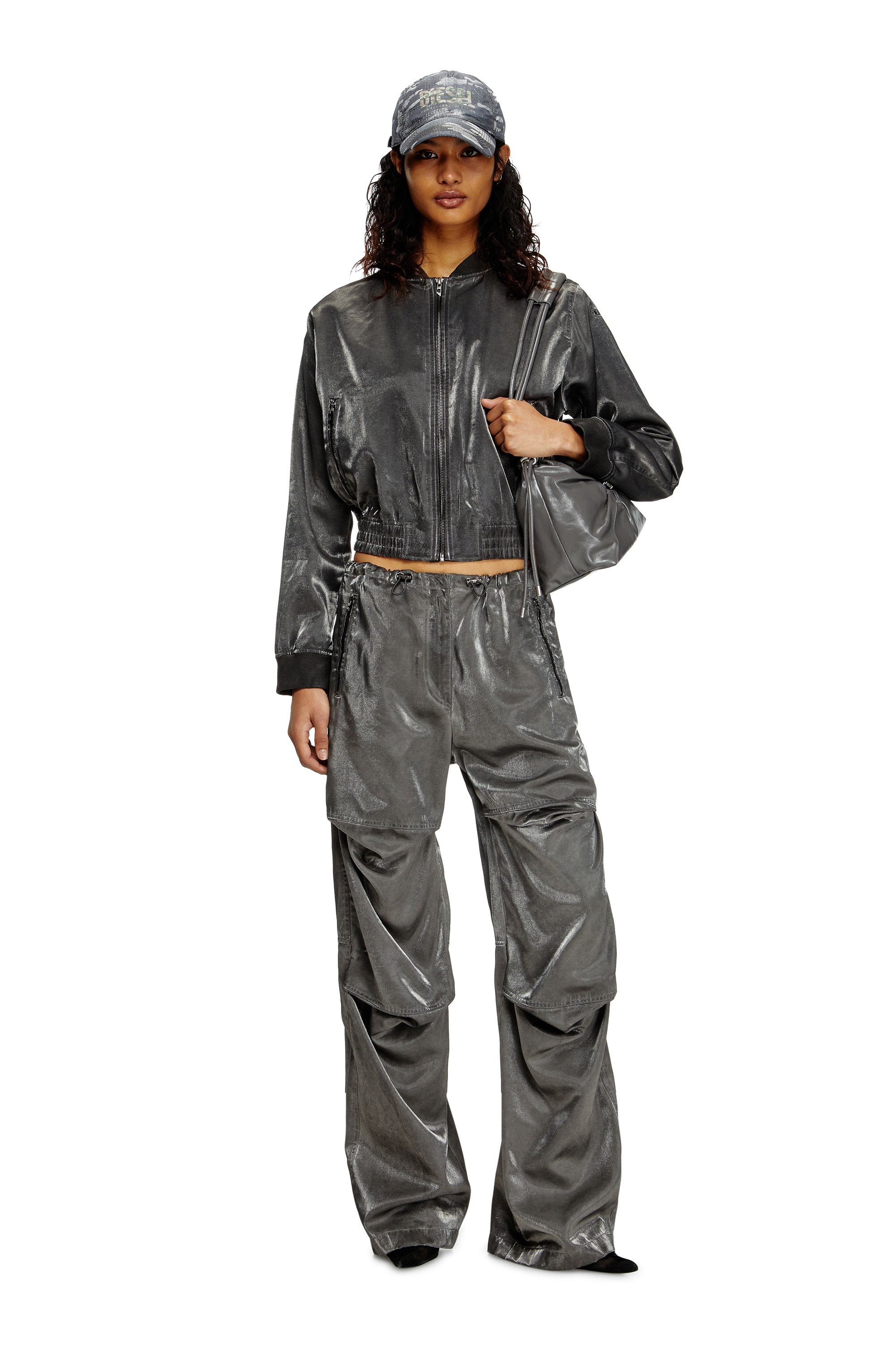 Diesel - P-RODIGE, Woman's Satin cargo pants in Grey - 1