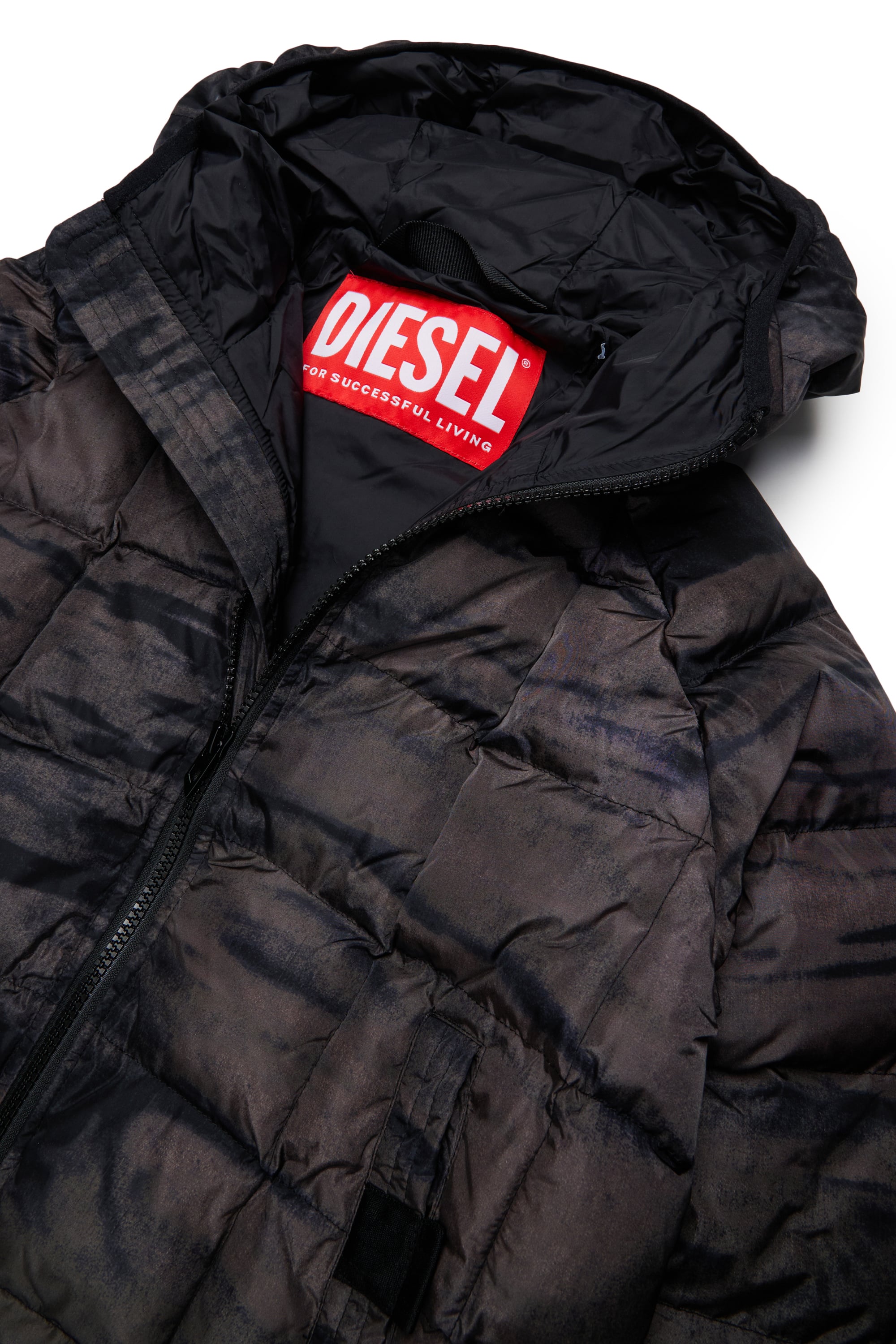 Diesel - JDEN, Man's Puffer jacket with streaky graphic print in Green - 3