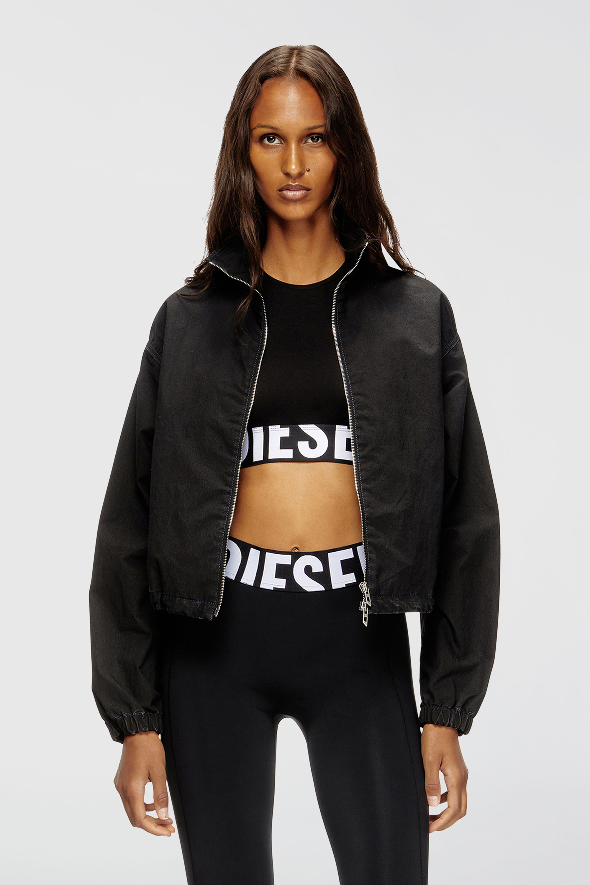 Diesel - ADA-D-POP, Woman's Cropped tank top with cut-off logo in Black - 1