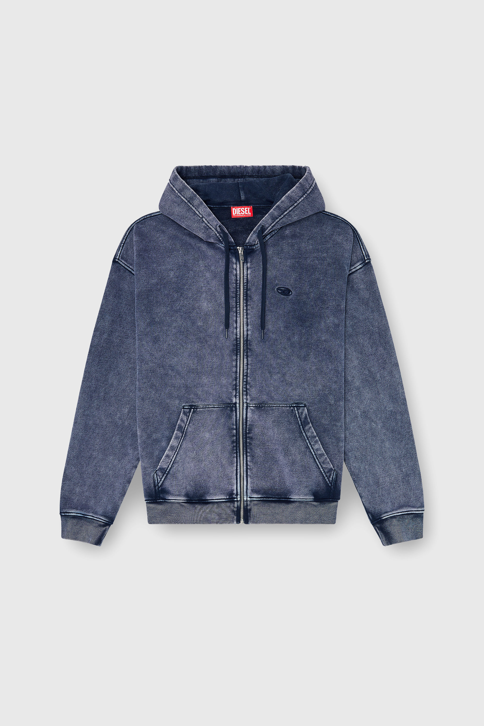 Diesel - S-BOXT-HOOD-ZIP-DEN, Man's Zip-up hoodie in treated cotton fleece in Blue - 2