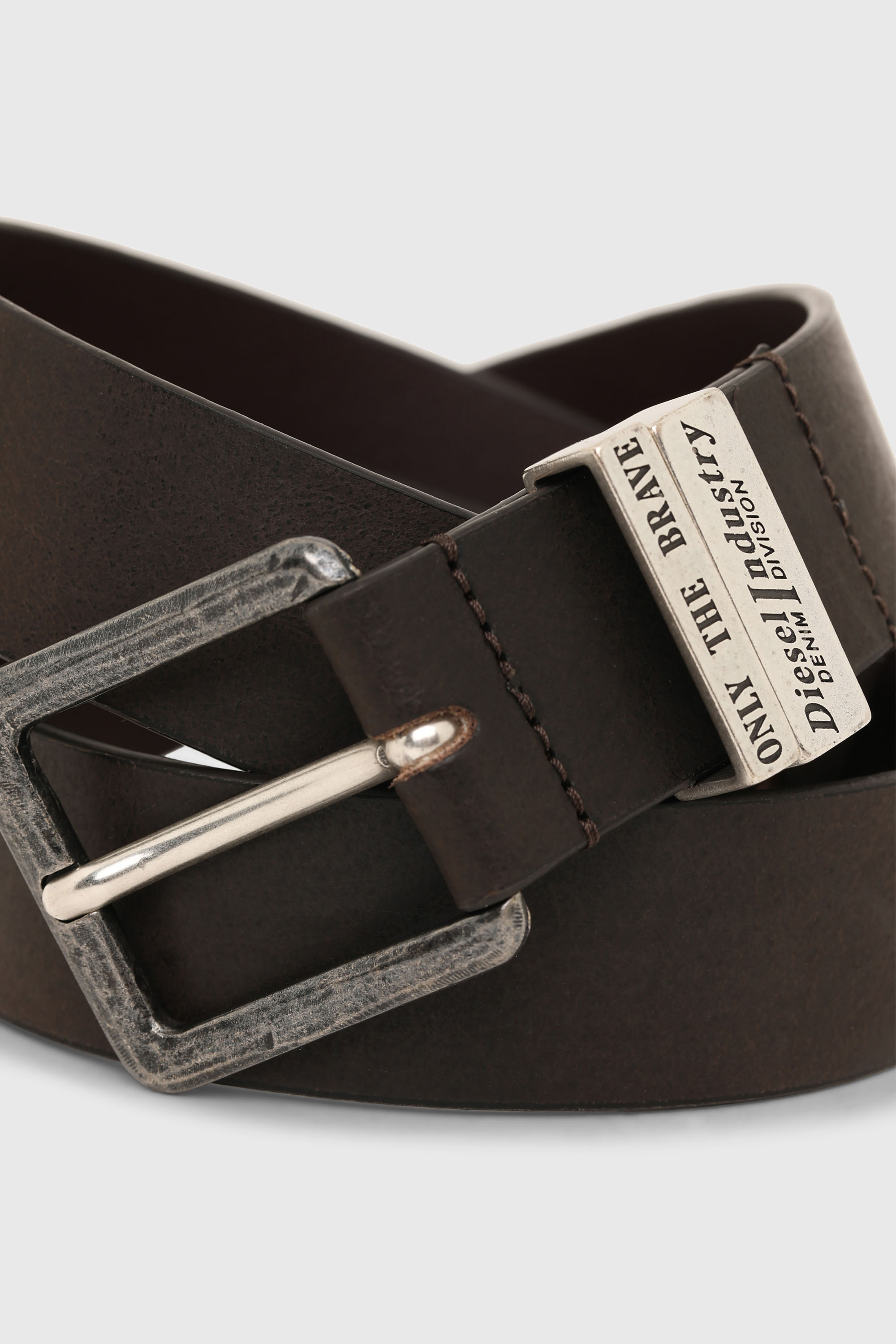 Diesel - B-GUARANTEE-A, Man's 3.4cm leather belt with burnished hardware in Brown - 2
