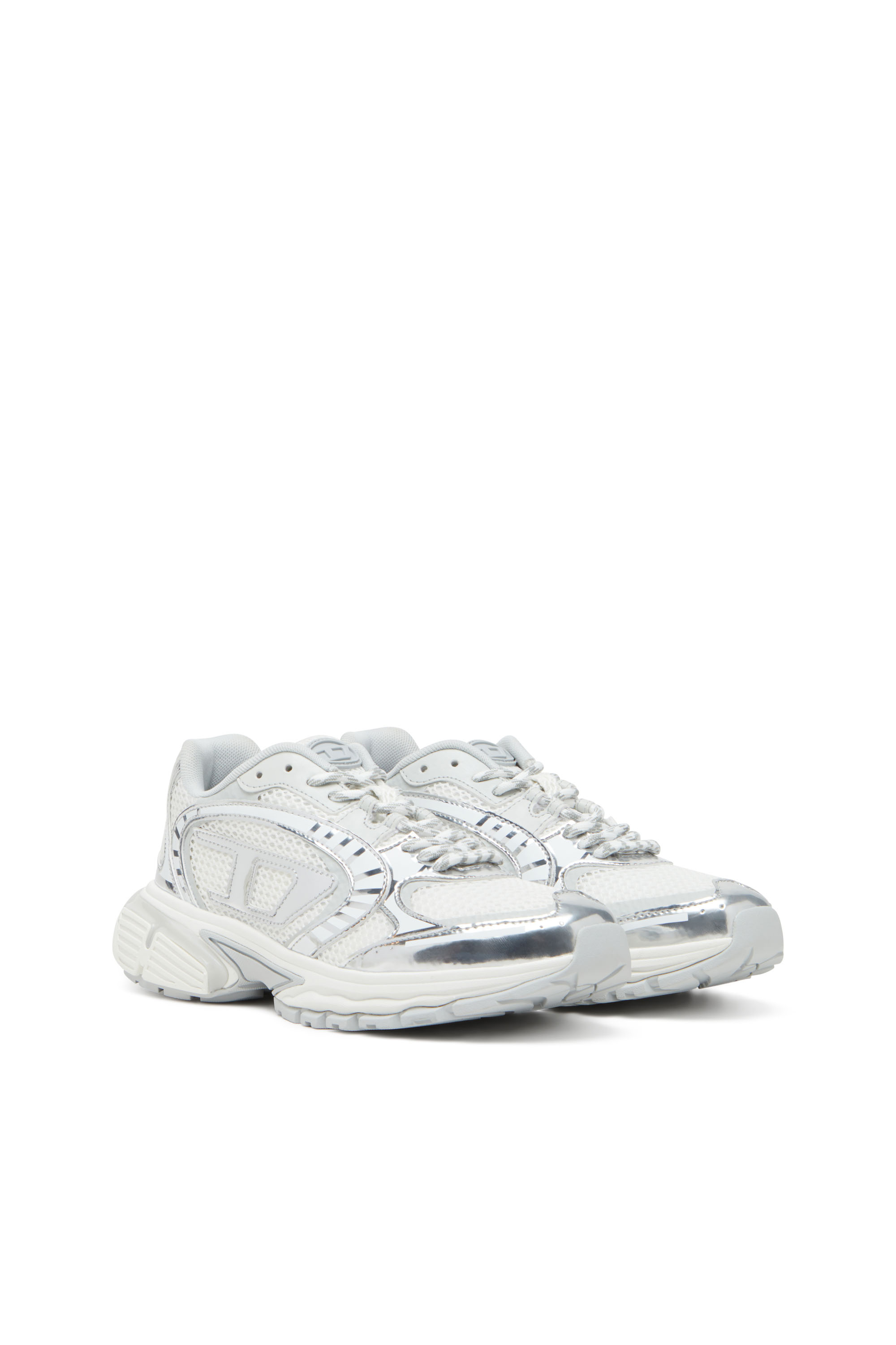 Diesel - S-PRO-V-DENSE LOW W, Woman's Metallic mesh sneakers with Oval D logo in White/Silver - 2