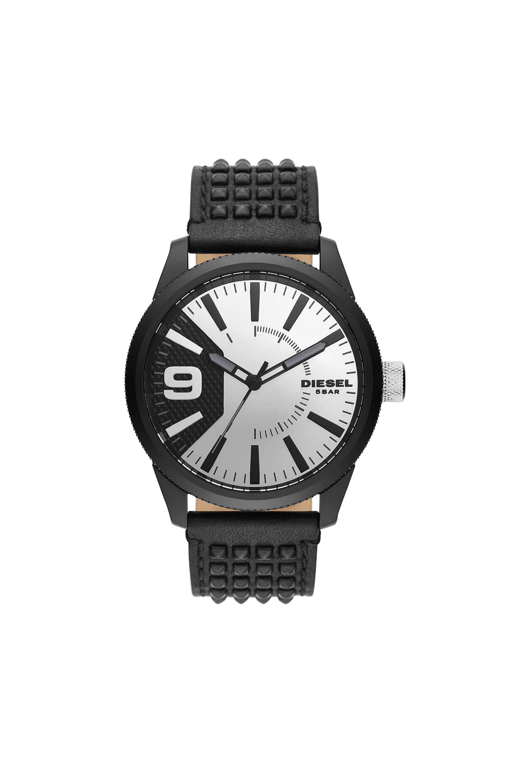 Diesel - DZ1963, Man's Rasp NSBB three-hand black leather watch in Black/Yellow - 1
