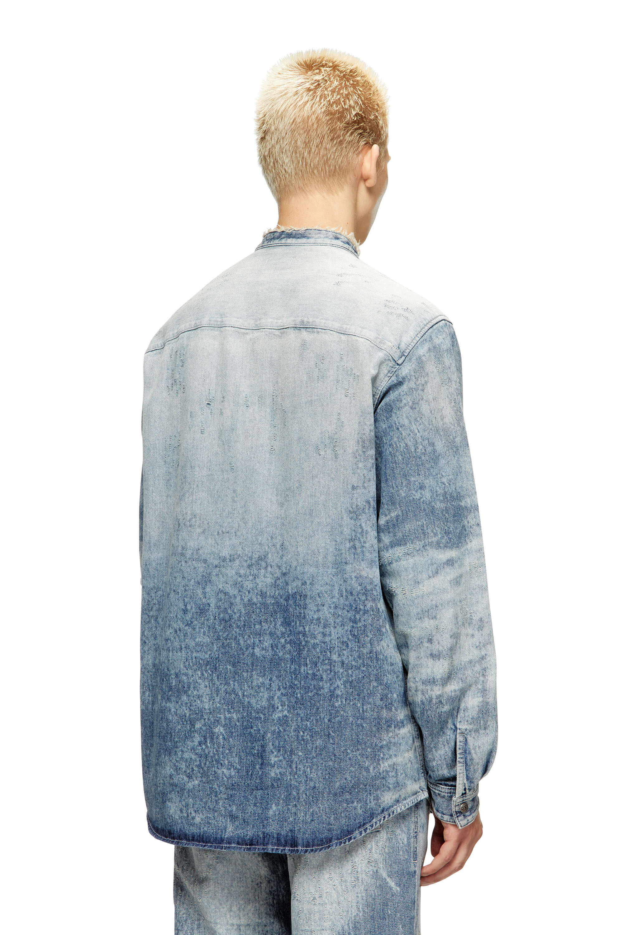 D-SIMP-FSH, Light Blue Diesel - D-SIMP-FSH, Man's Shirt in distressed honeycomb denim in Light Blue - 4