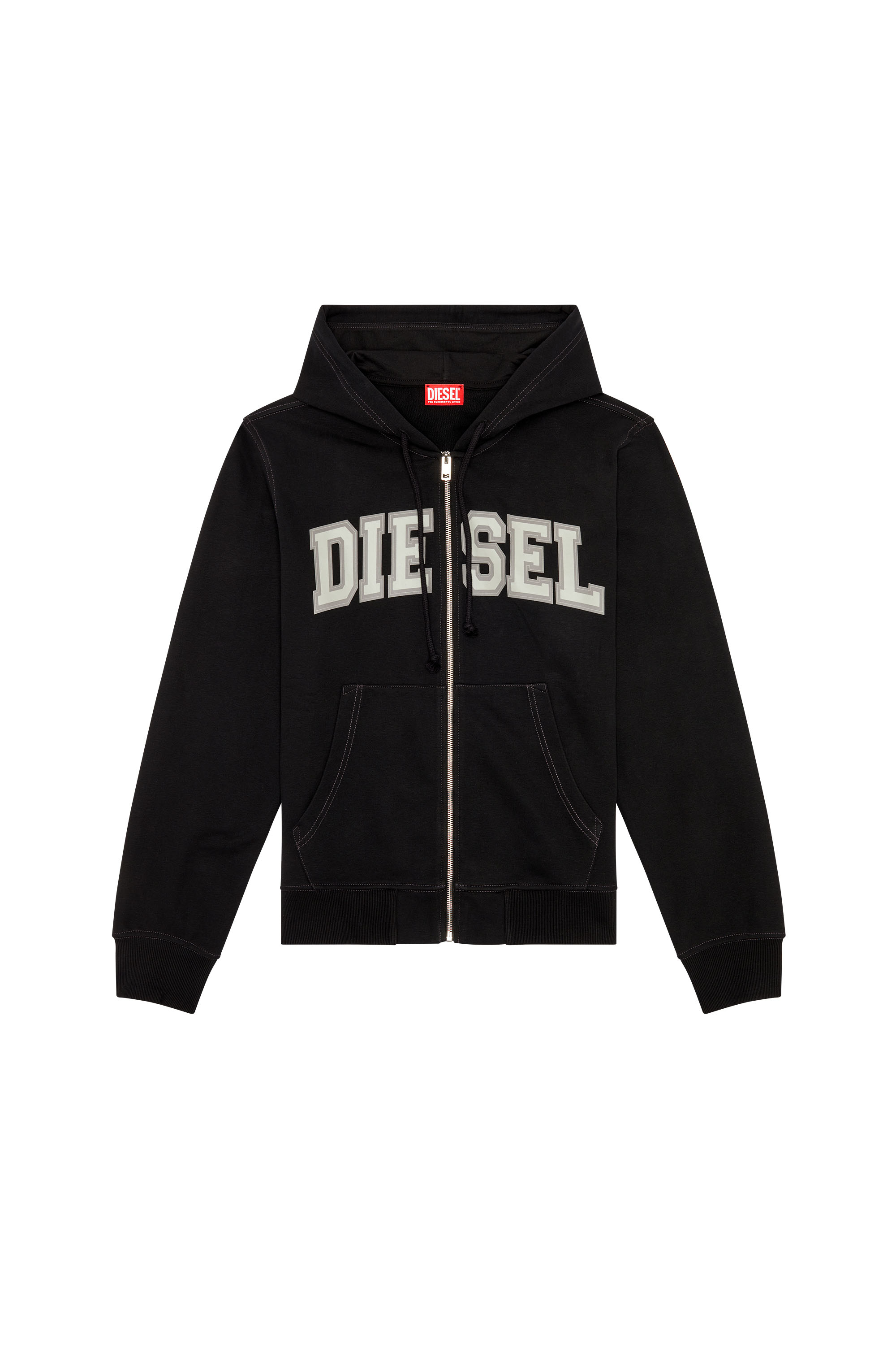 Diesel - S-GINN-HOOD-ZIP-K12, Man's Zip-up hoodie with collegiate graphics in Black - 2