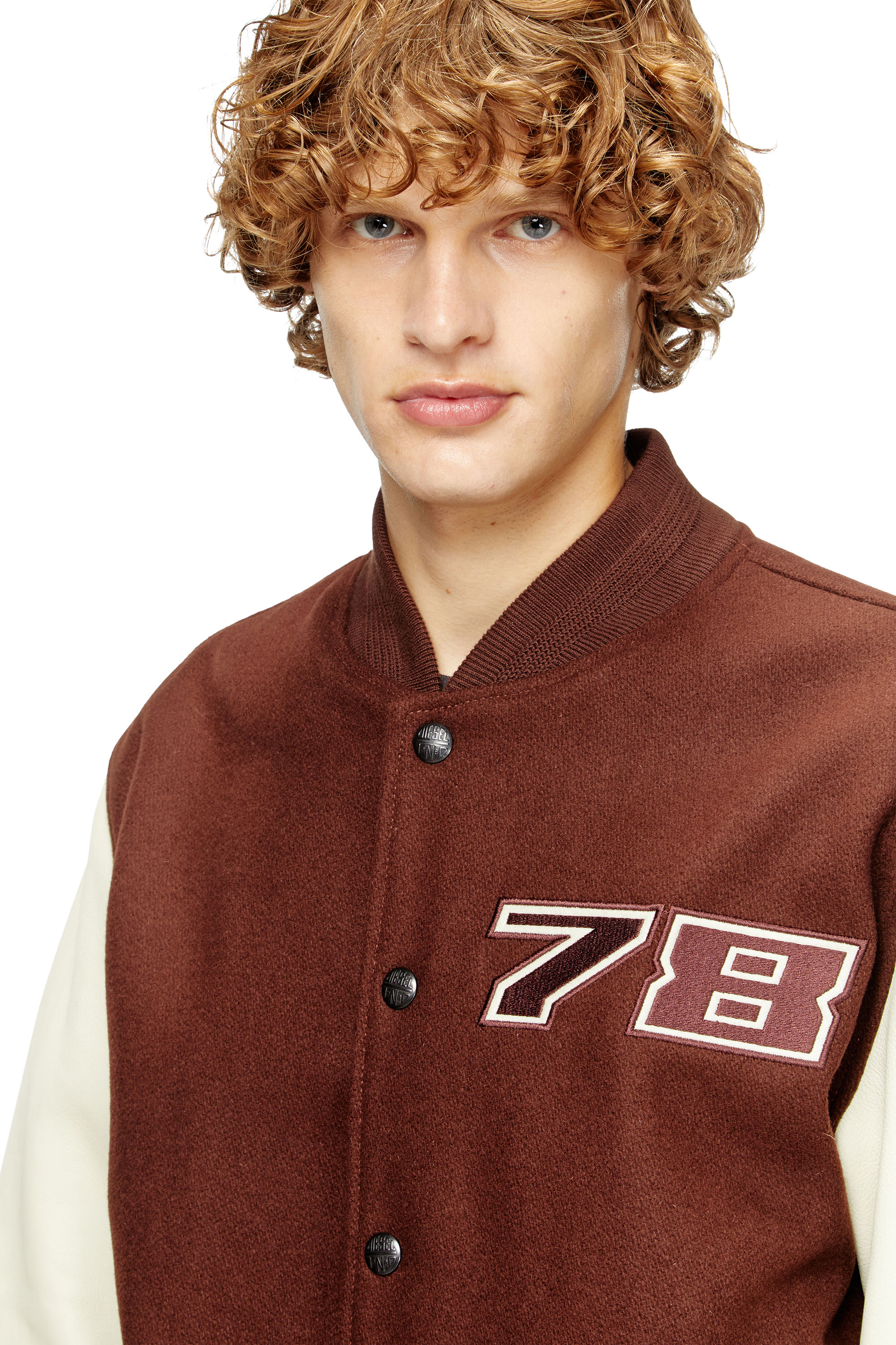 L-KOPF, Brown Diesel - L-KOPF, Man's Padded bomber jacket in wool and leather in Brown - 5